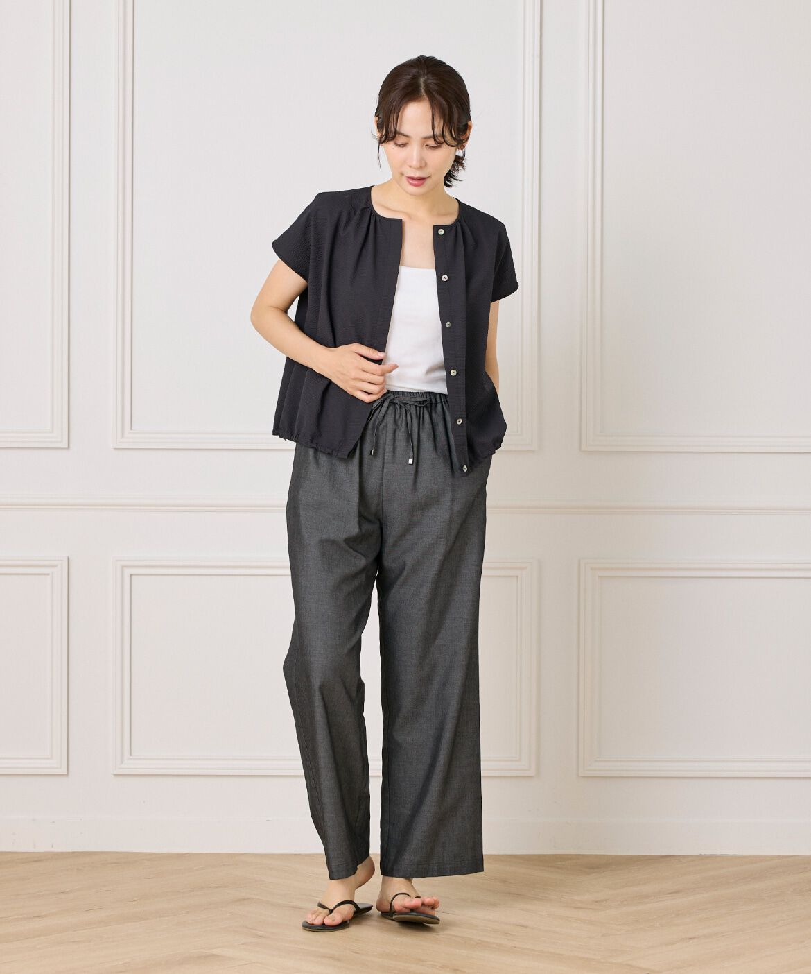 7-IDconcept.「サッカーチェック フレンチスリーブブラウス」|シャツ・ブラウス|