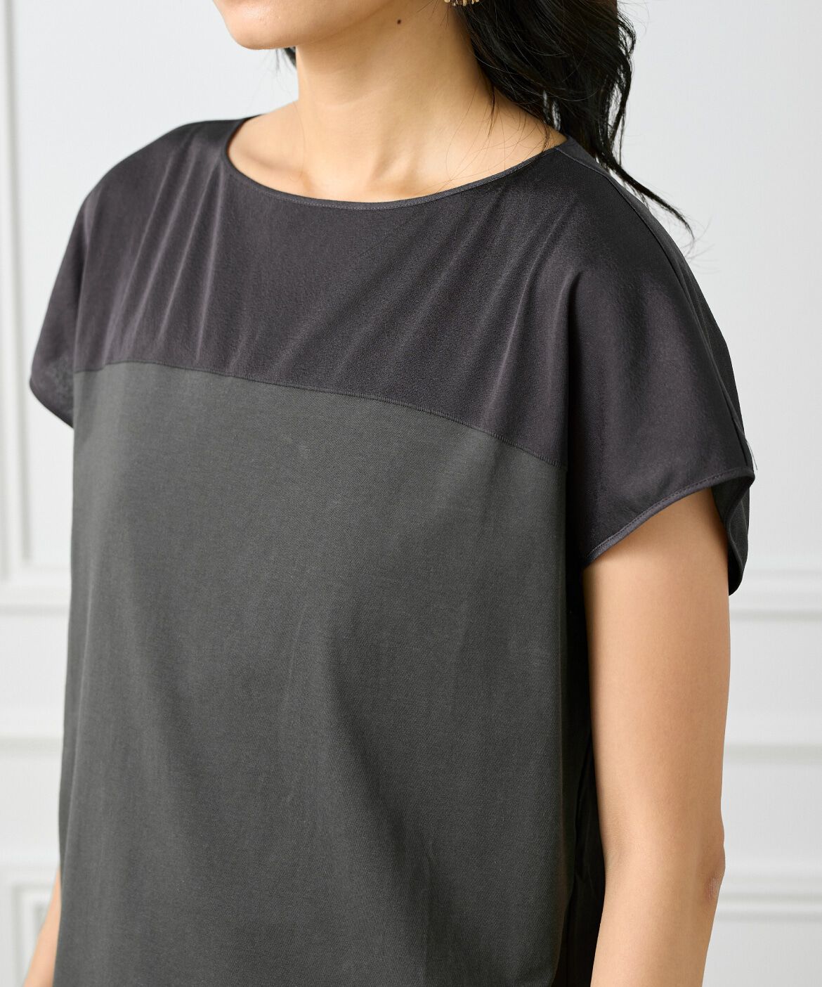 INED「《大きいサイズ》シースルードッキングプルオーバー」|Tシャツ・カットソー|