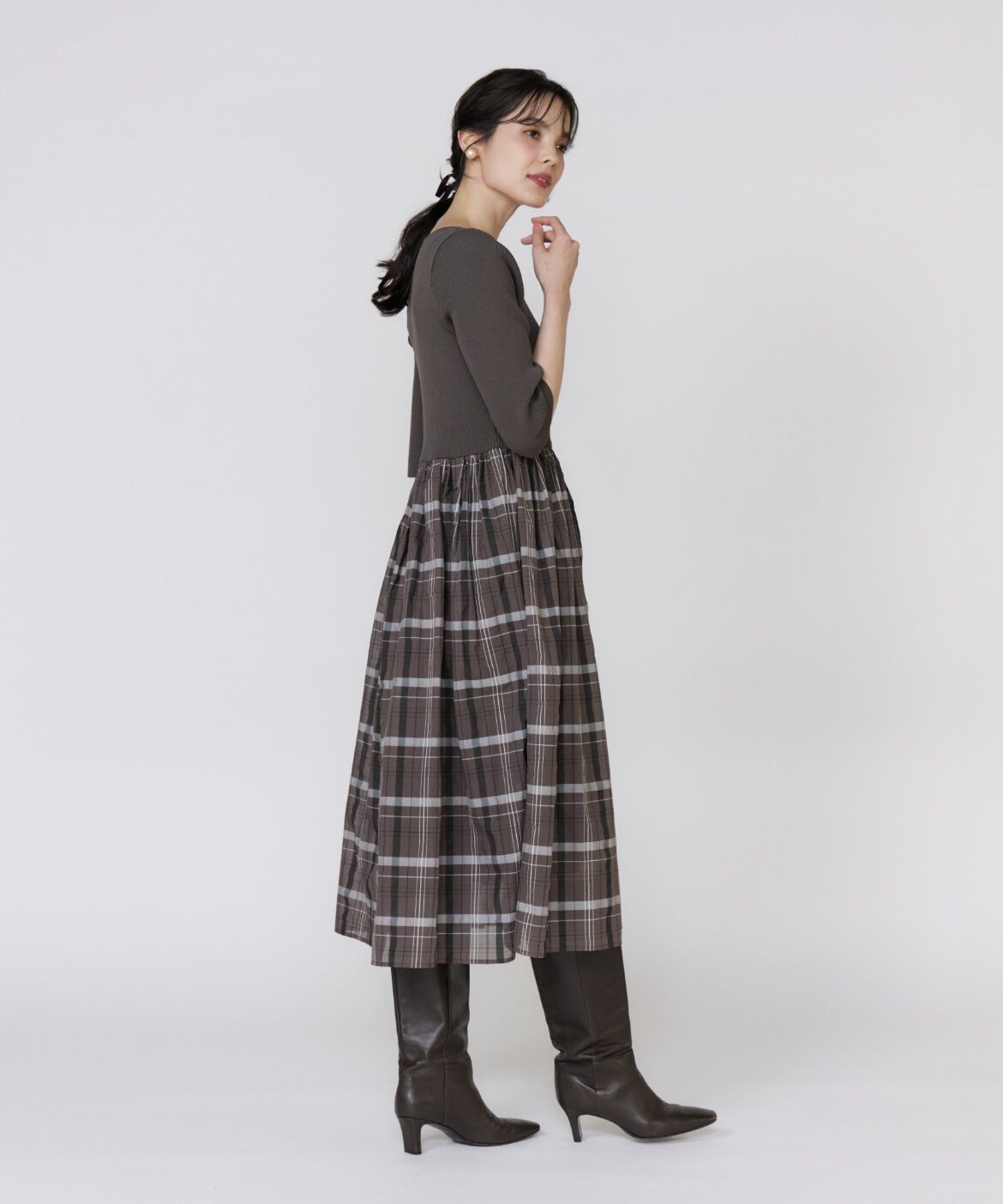 Maglie le cassetto「シアーチェックドッキングニットワンピース」|ワンピース|