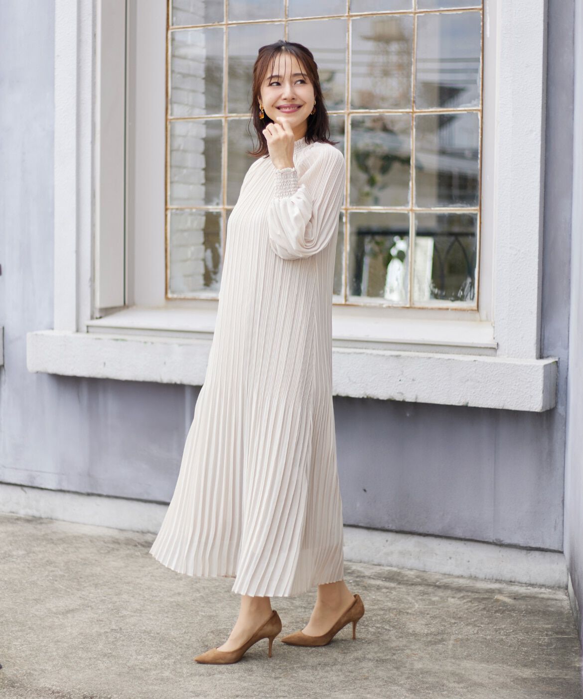 ef-de Black「総プリーツシャーリングワンピース」|ワンピース|