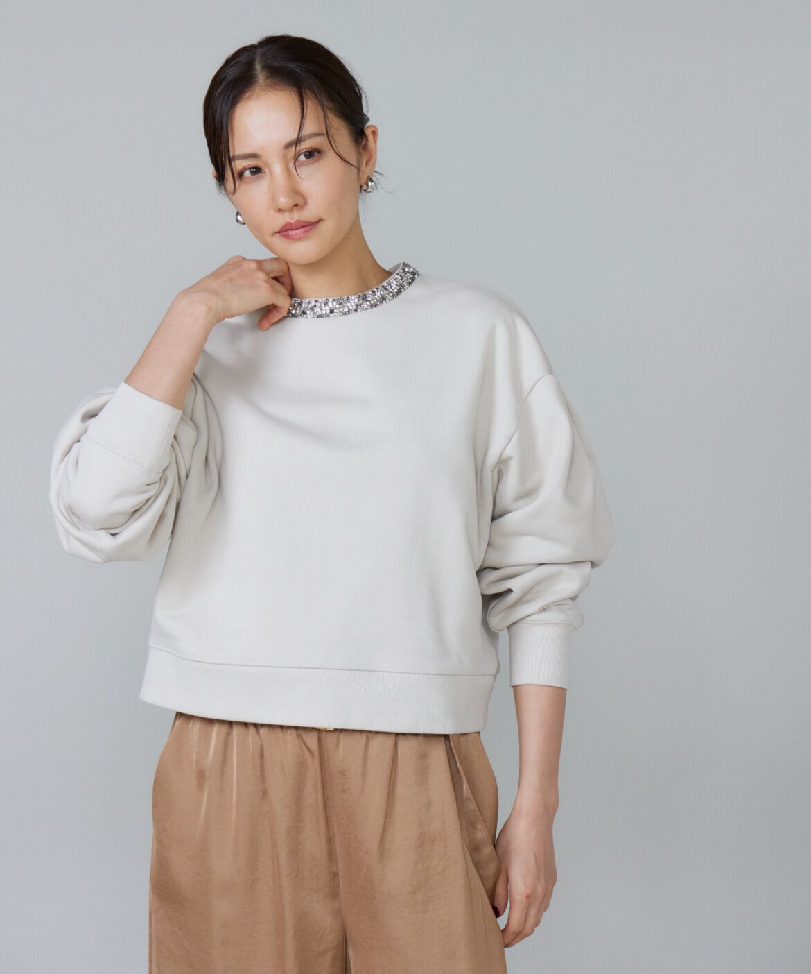 Le Souk「《大きいサイズ》ビジュー衿裏毛プルオーバー」|スウェット・ジャージ|