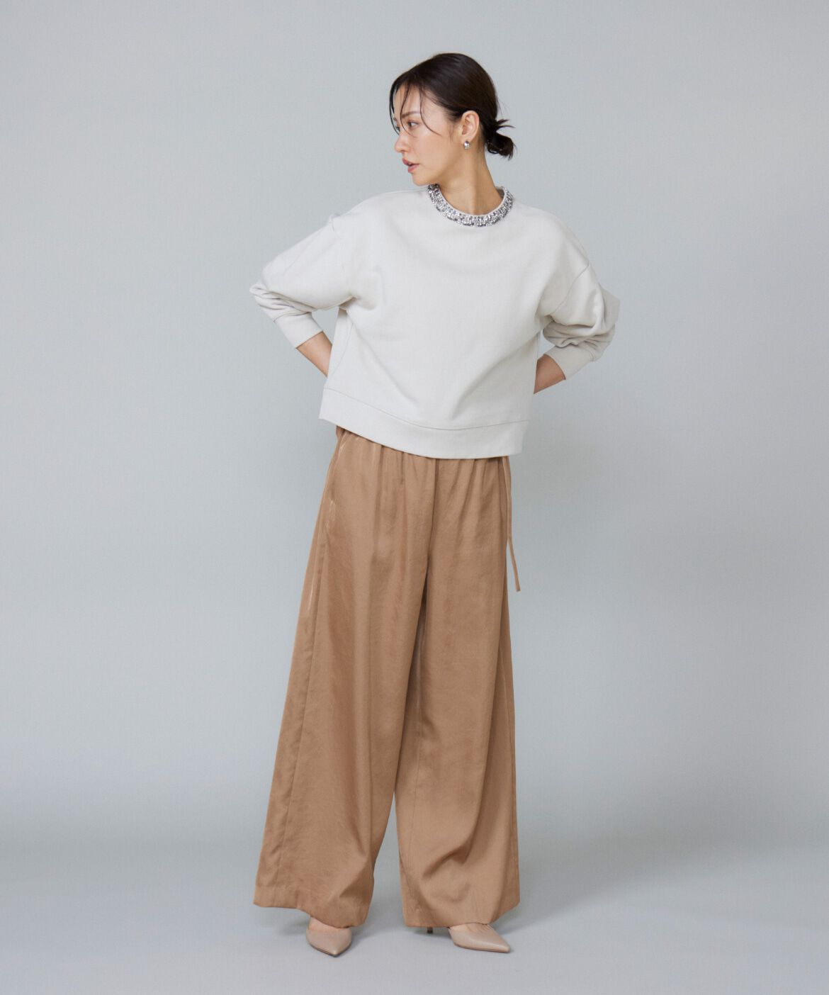 Le Souk「《大きいサイズ》ビジュー衿裏毛プルオーバー」|スウェット・ジャージ|