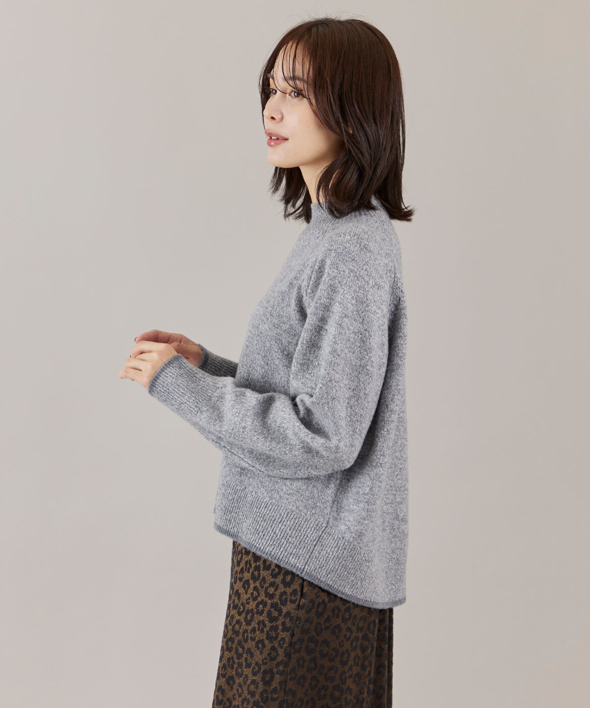 Le Souk「《大きいサイズ》ミックスカラーハイネックプルオーバー」|ニット・セーター|グレー1