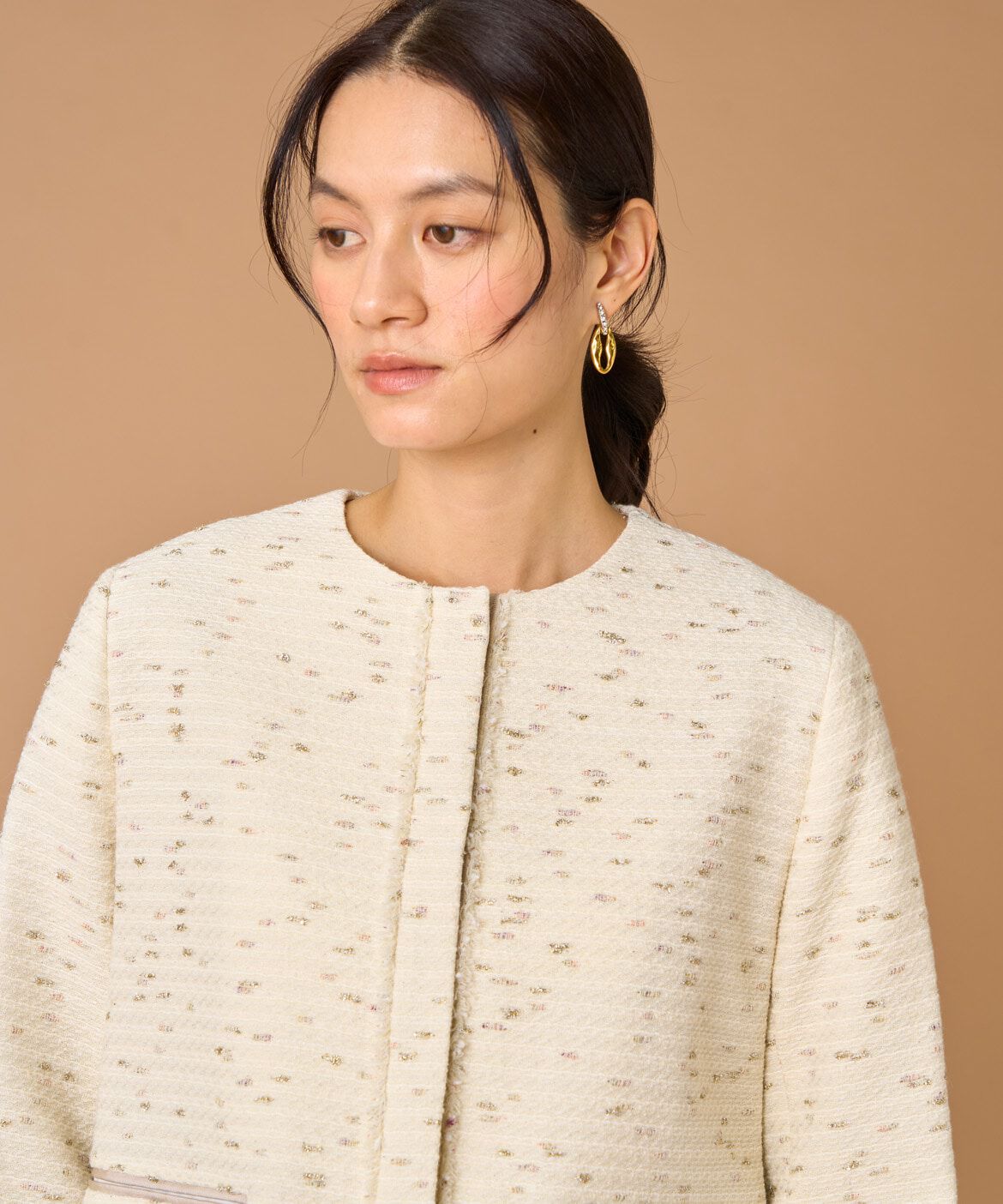 INED「ノーカラーツイードジャケット《LINTON》」|ノーカラージャケット|