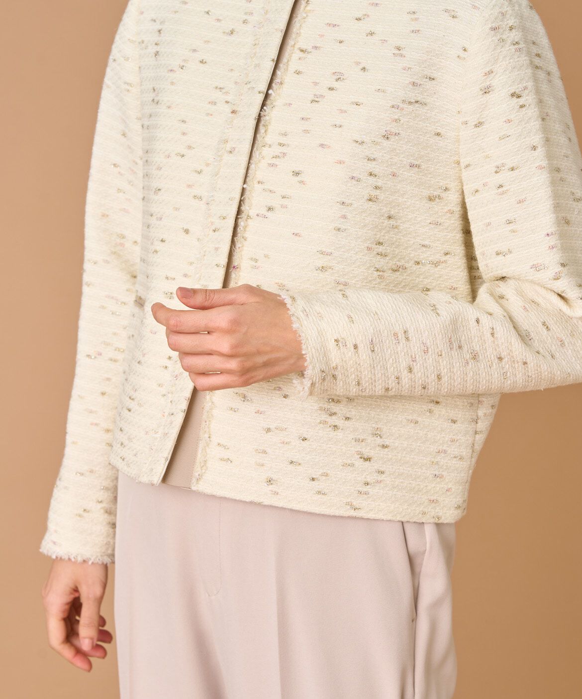 INED「ノーカラーツイードジャケット《LINTON》」|ノーカラージャケット|