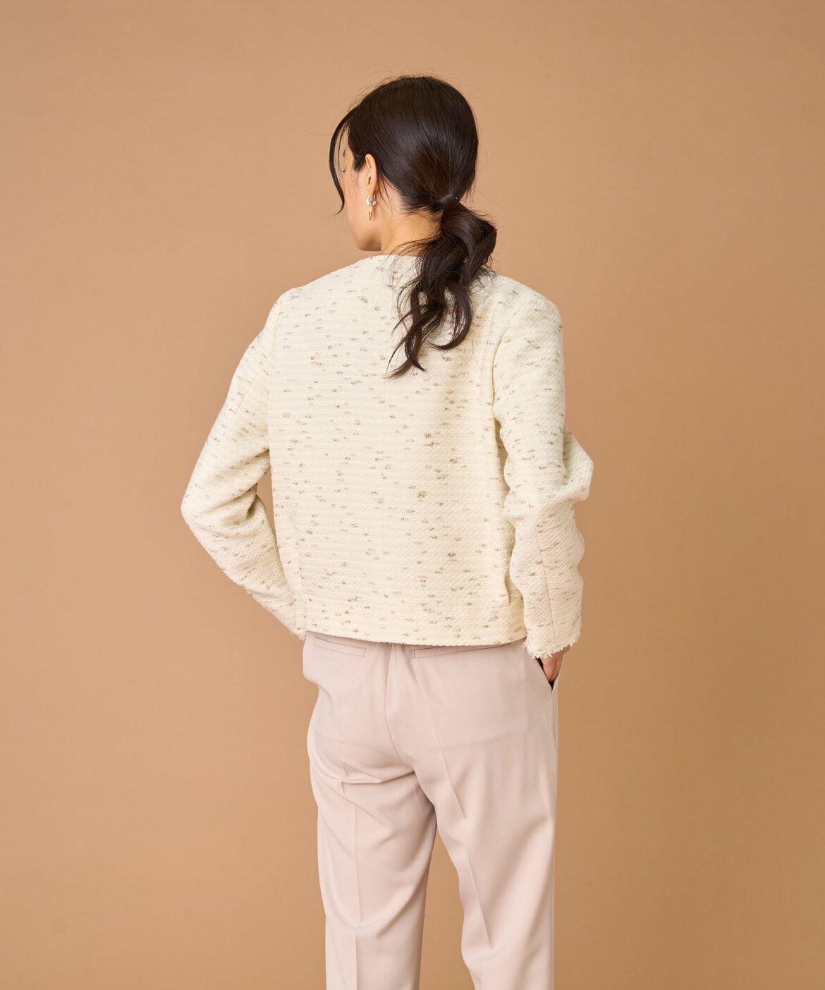 INED「ノーカラーツイードジャケット《LINTON》」|ノーカラージャケット|