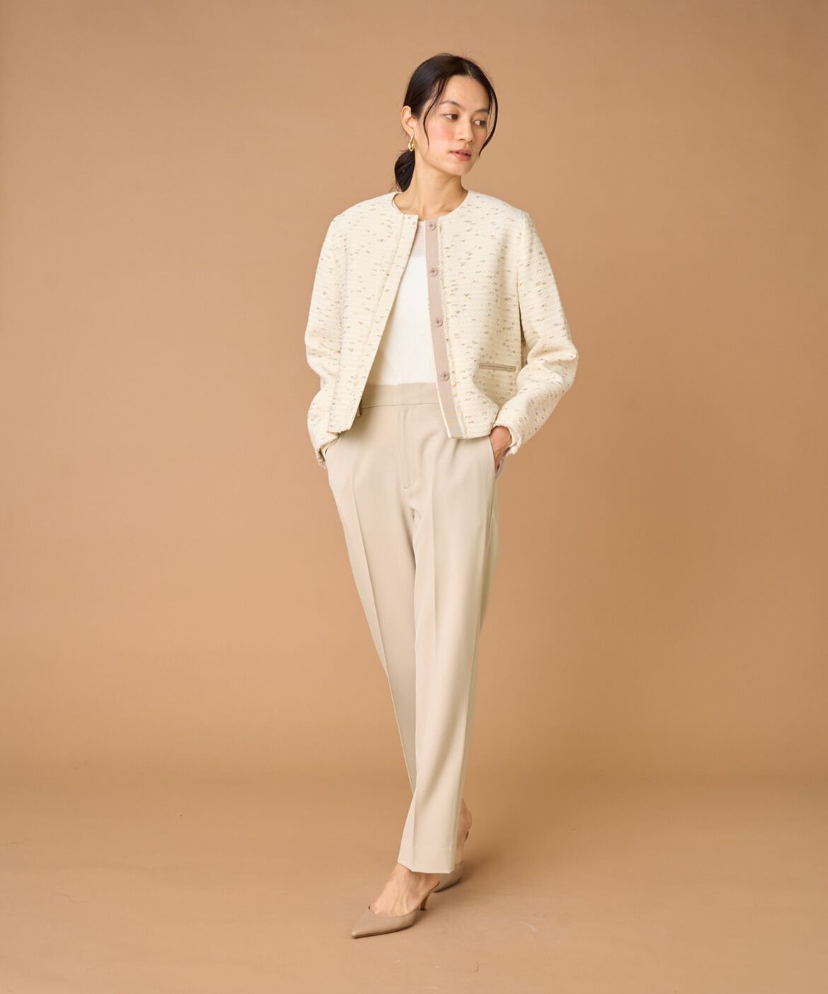 INED「ノーカラーツイードジャケット《LINTON》」|ノーカラージャケット|