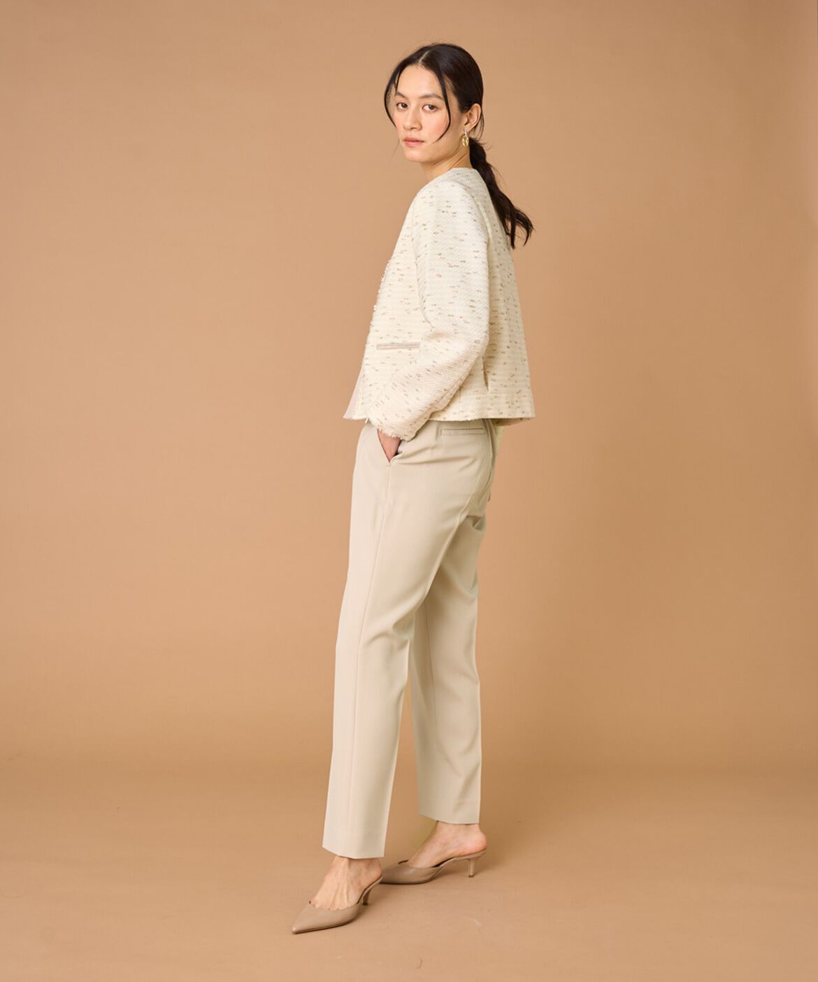 INED「ノーカラーツイードジャケット《LINTON》」|ノーカラージャケット|