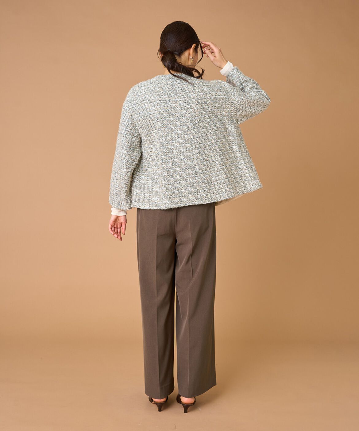 INED「ツイードジャケット《LINTON》」|ノーカラージャケット|