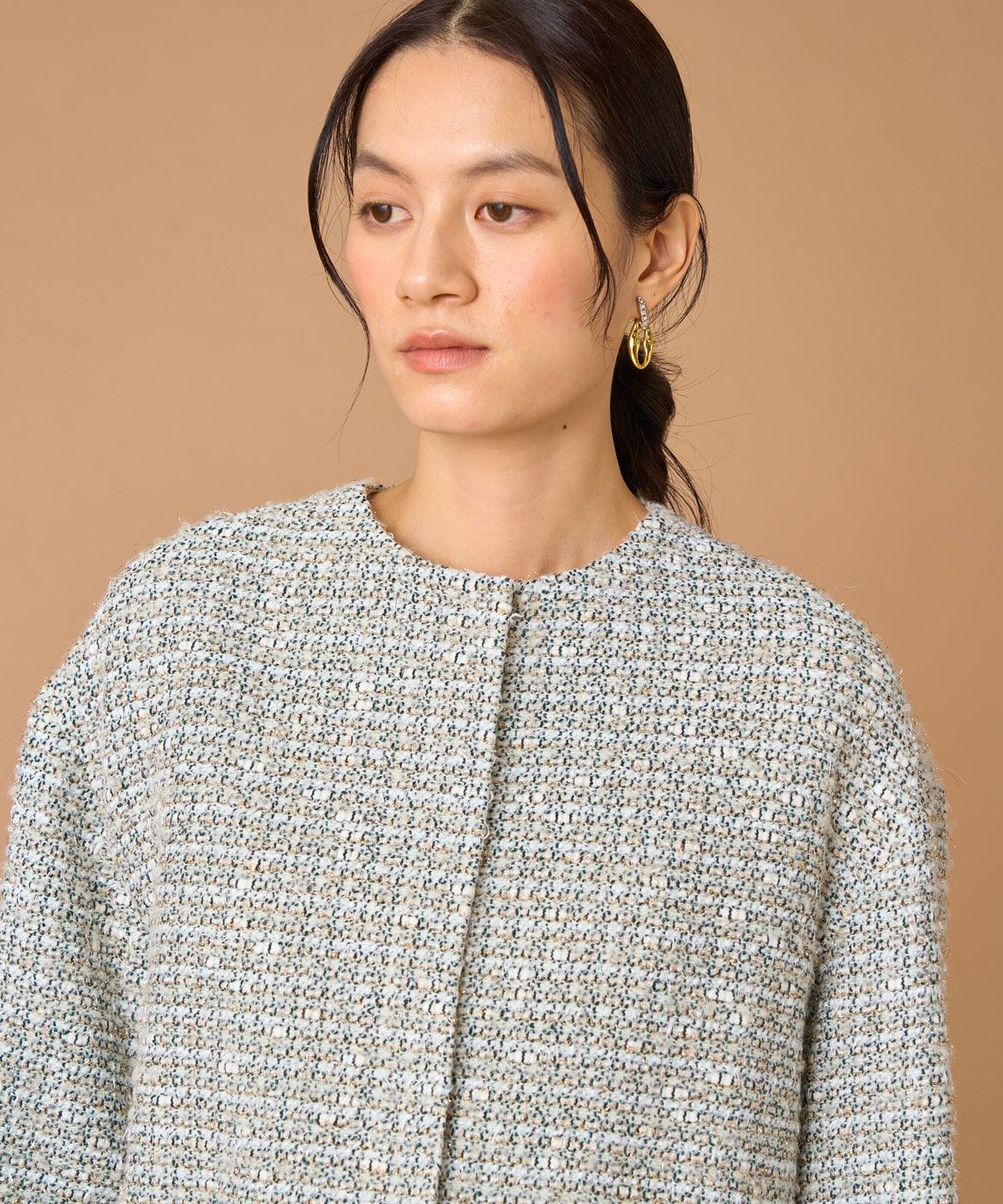 INED「ツイードジャケット《LINTON》」|ノーカラージャケット|