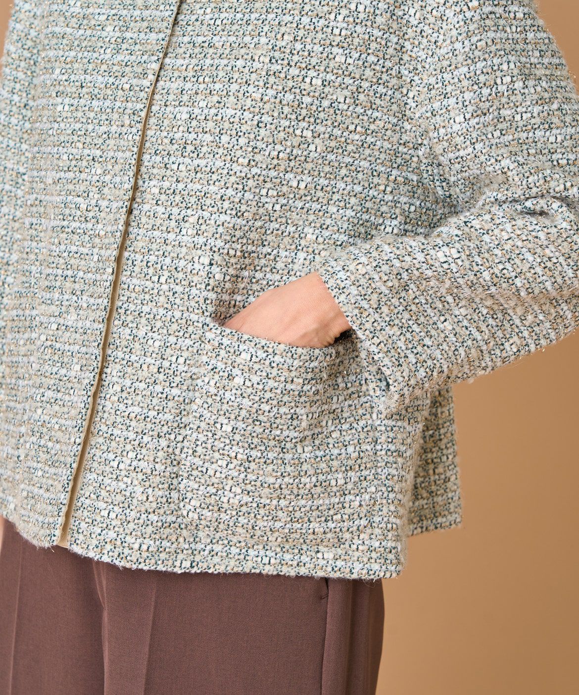 INED「ツイードジャケット《LINTON》」|ノーカラージャケット|