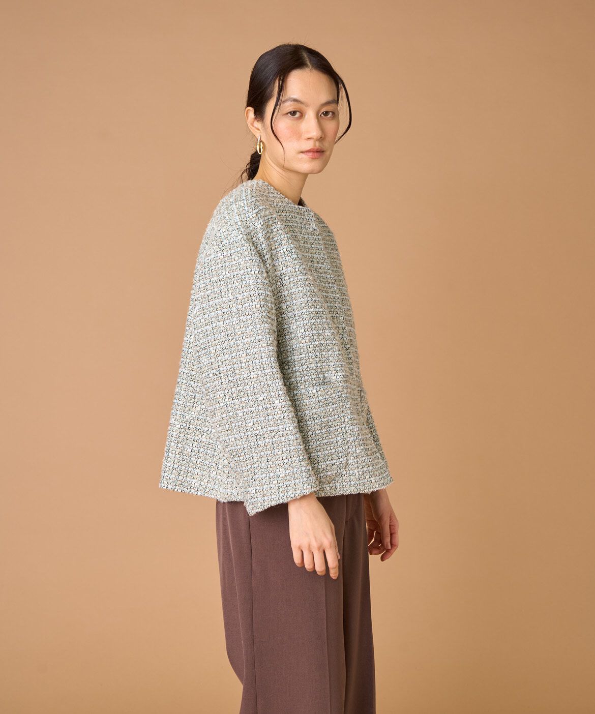 INED「ツイードジャケット《LINTON》」|ノーカラージャケット|