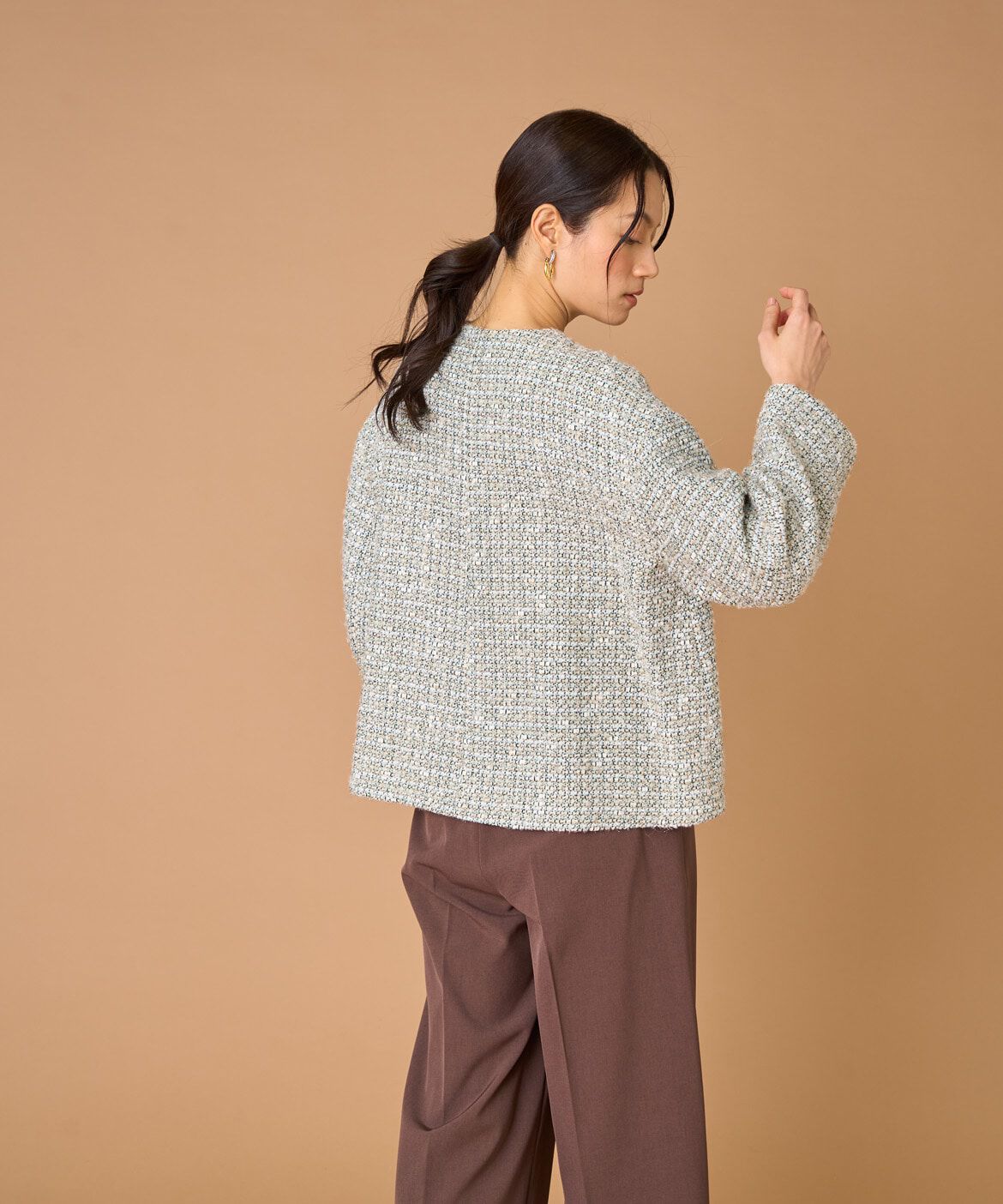 INED「ツイードジャケット《LINTON》」|ノーカラージャケット|