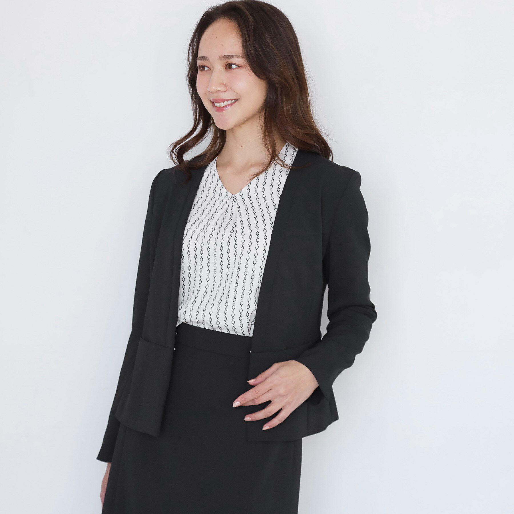 COUP DE CHANCE「【手洗い可／日本製／伸縮性／スーツ可】カラーレスジャケット」|ノーカラージャケット|ブラック(019)