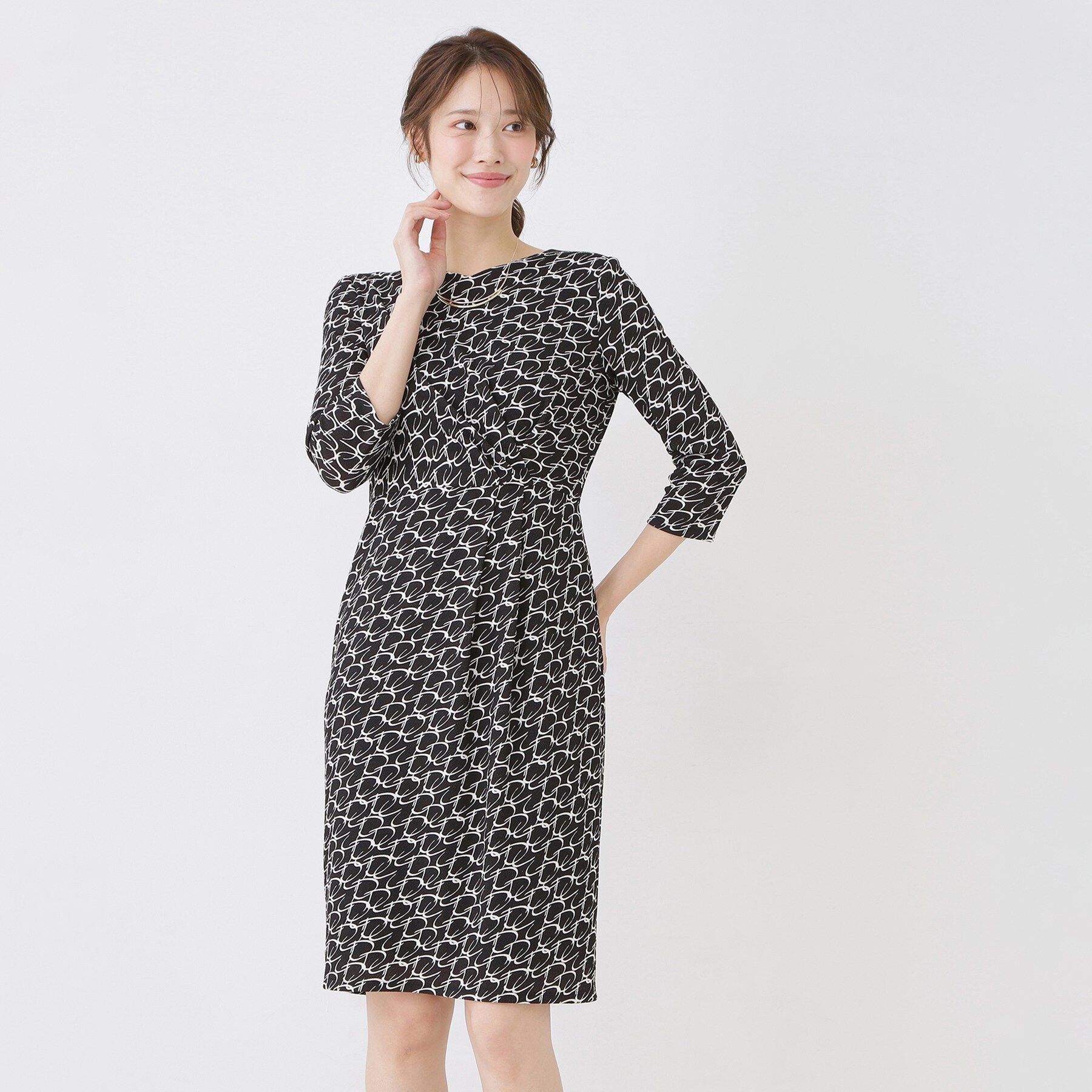 COUP DE CHANCE「【手洗い可／日本製／ジャージ素材】ジオメトリック柄ワンピース」|ワンピース|ブラック(119)