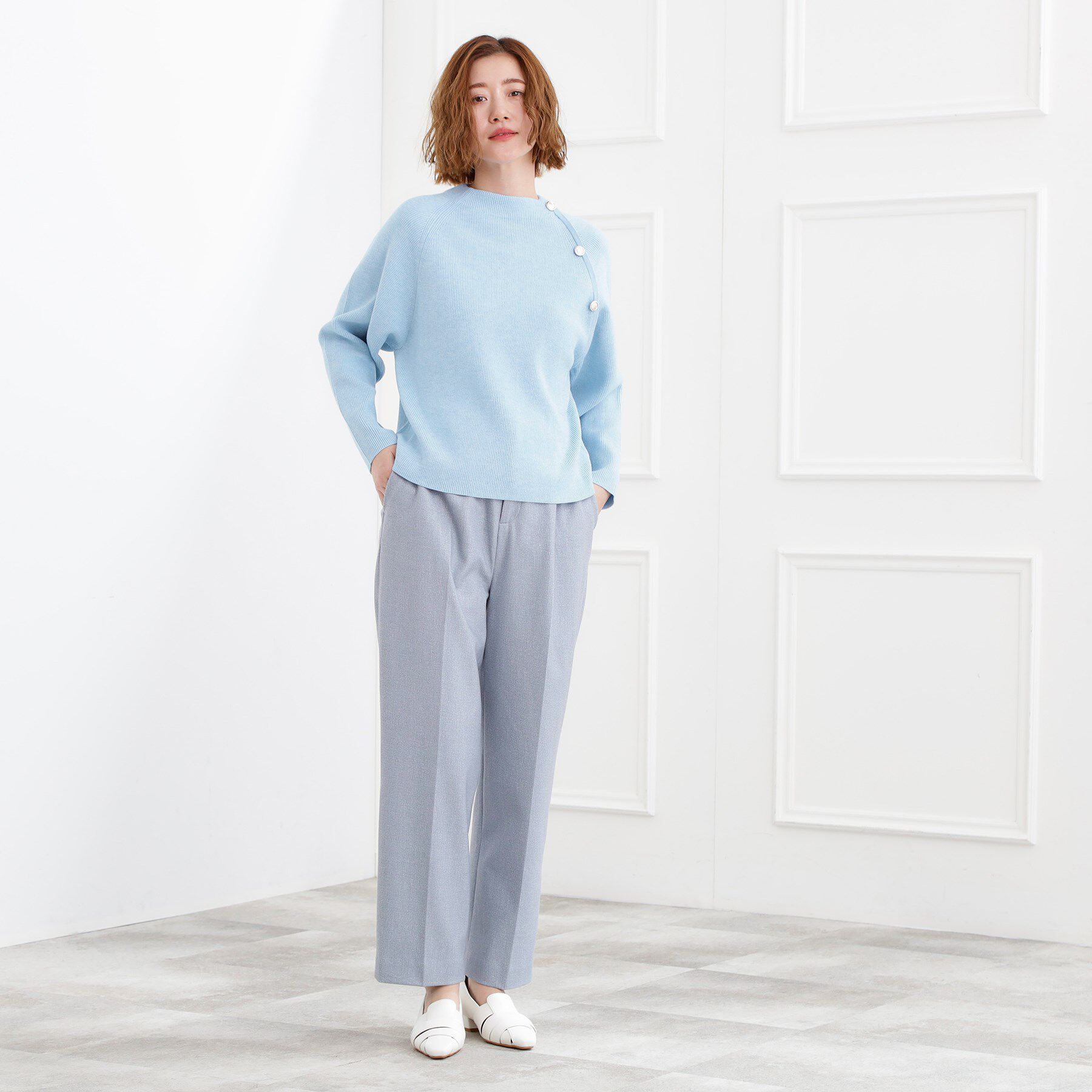 grove「ラグランスリーブ肩釦ニット」|ニット・セーター|