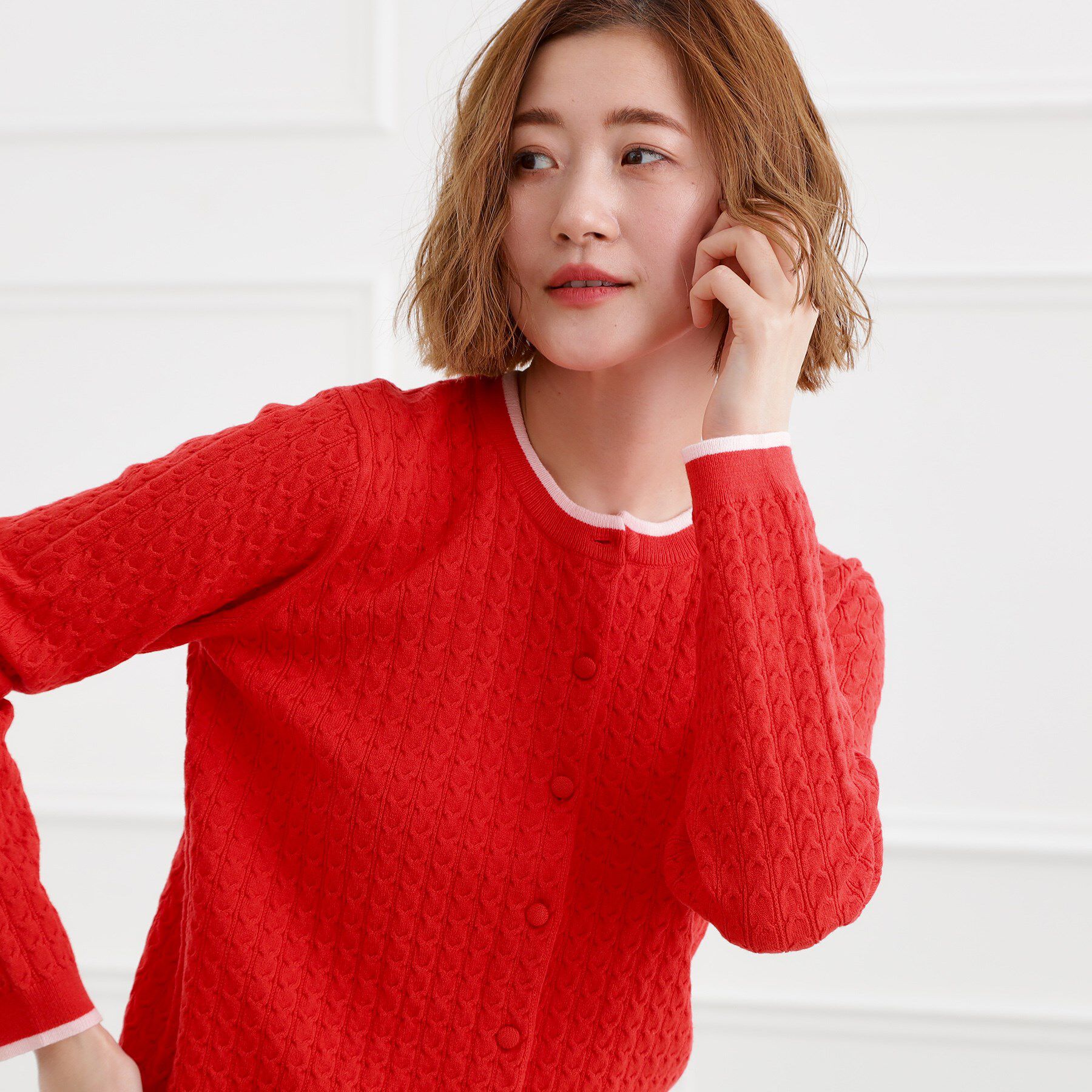 grove「ミニケーブルクルーネックカーディガン」|カーディガン|