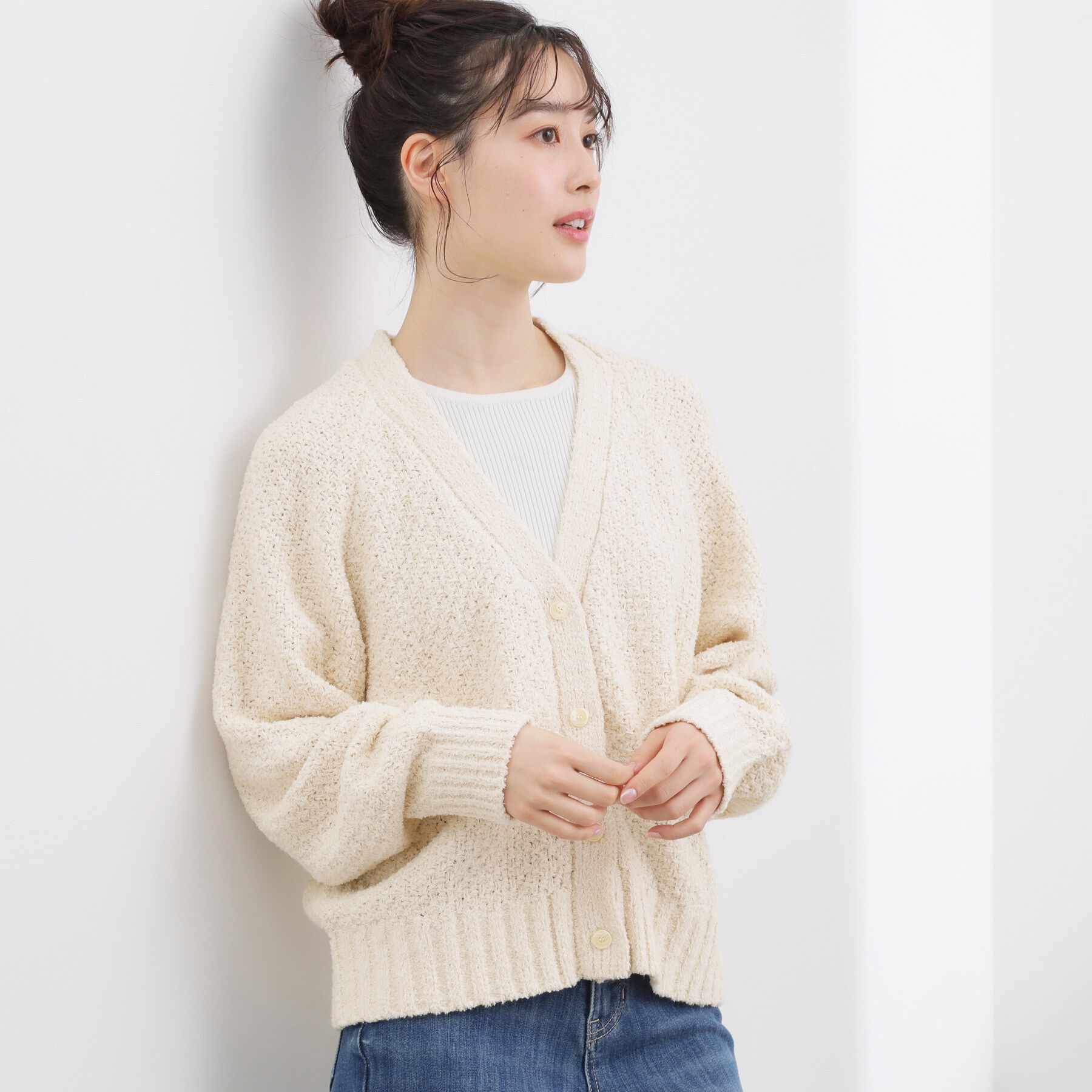 grove「コットン混バスケットVネックカーディガン」|カーディガン|オフホワイト(003