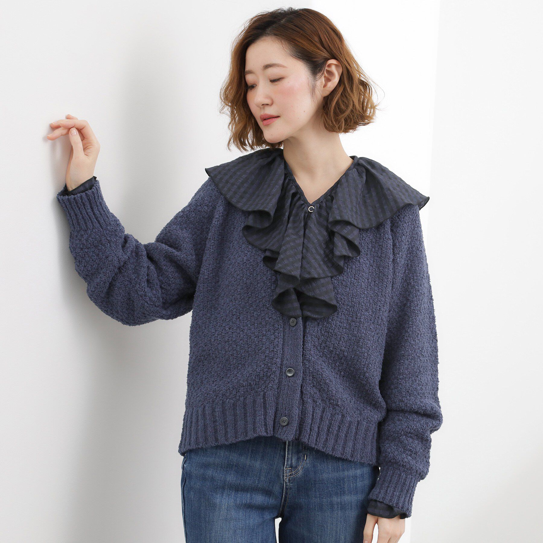 grove「コットン混バスケットVネックカーディガン」|カーディガン|