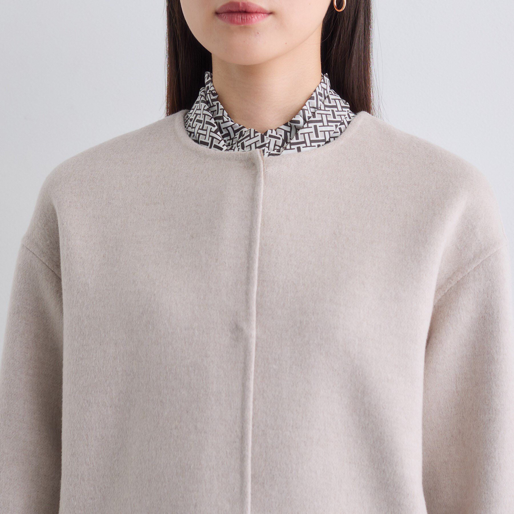 INDIVI「【配色デザイン／ショート丈】ウールリバー ノーカラーコート」|ノーカラーコート|