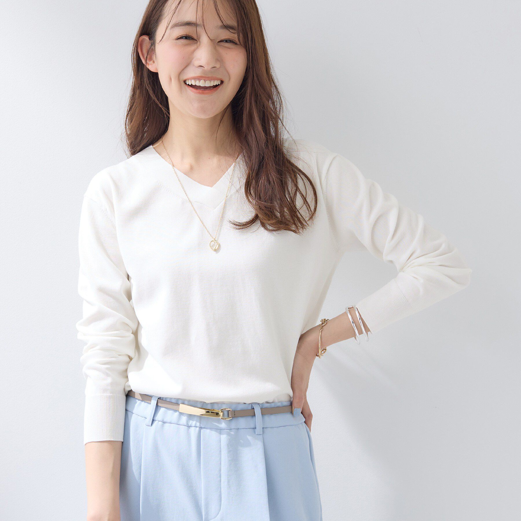 INDIVI「【シルク混】きれいめVネックニット」|ニット・セーター|