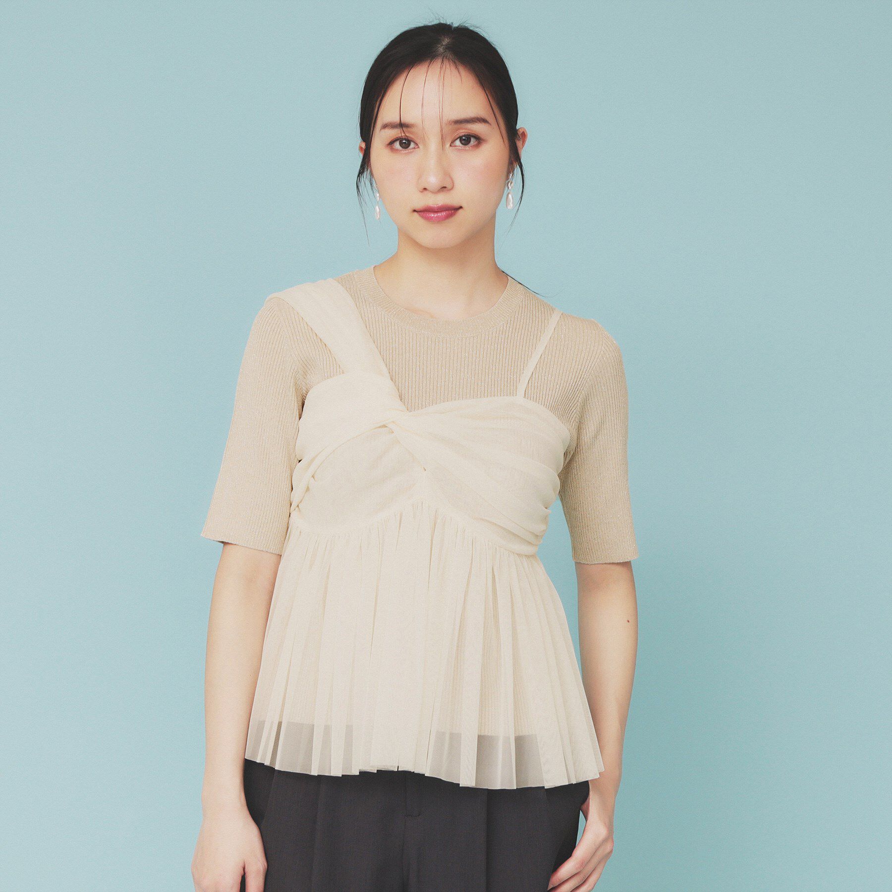 index「《ツインセット》アシメチュールキャミ&times;ラメリブニット【洗濯機洗い可】」|ニット・セーター|