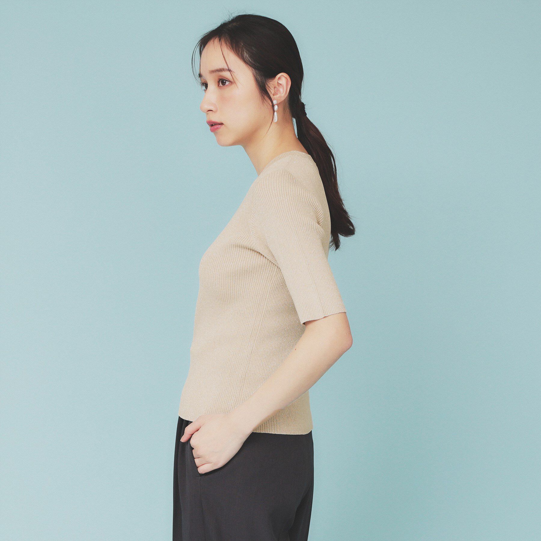 index「《ツインセット》アシメチュールキャミ&times;ラメリブニット【洗濯機洗い可】」|ニット・セーター|