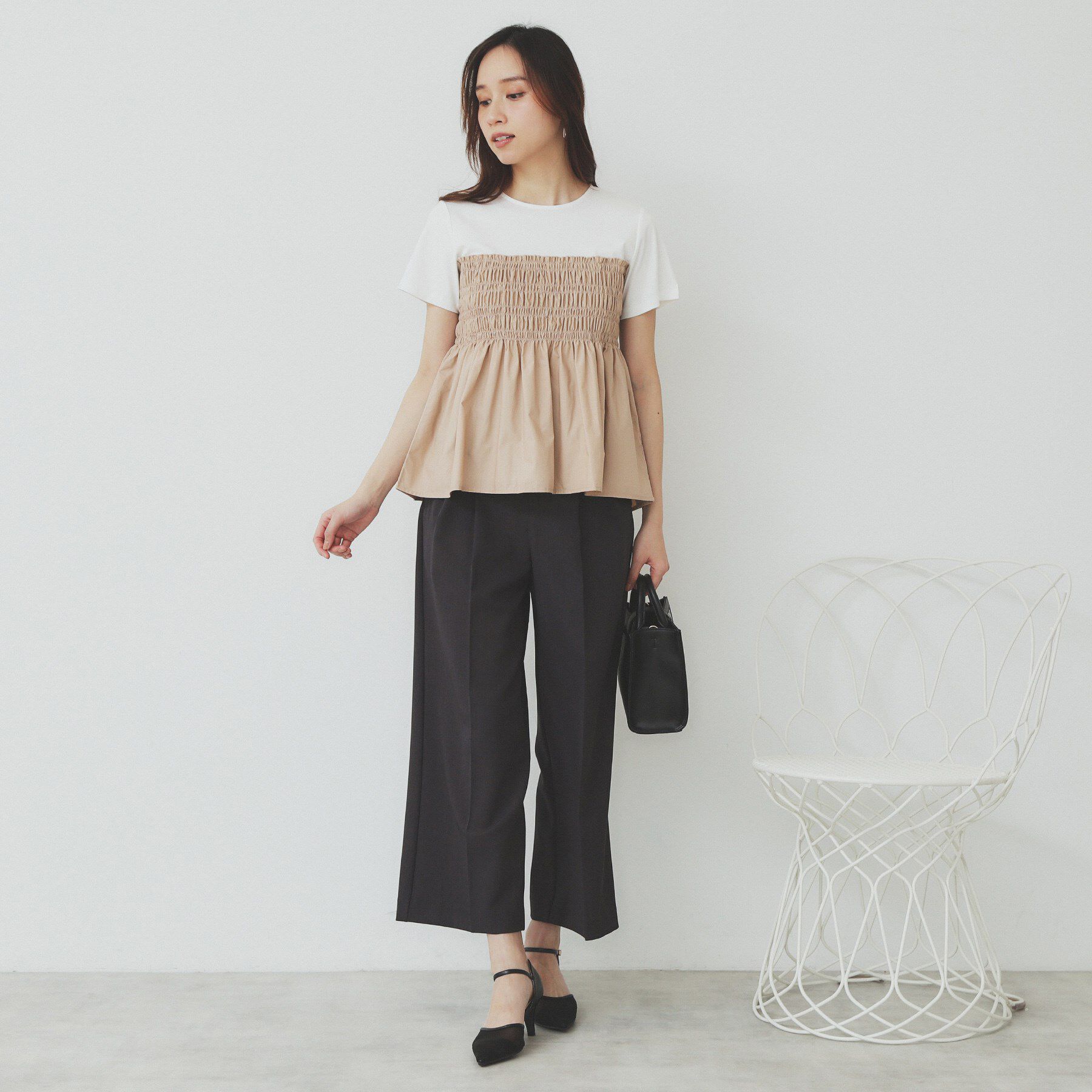 index「シャーリングドッキングペプラムトップス【洗濯機洗い可】」|Tシャツ・カットソー|