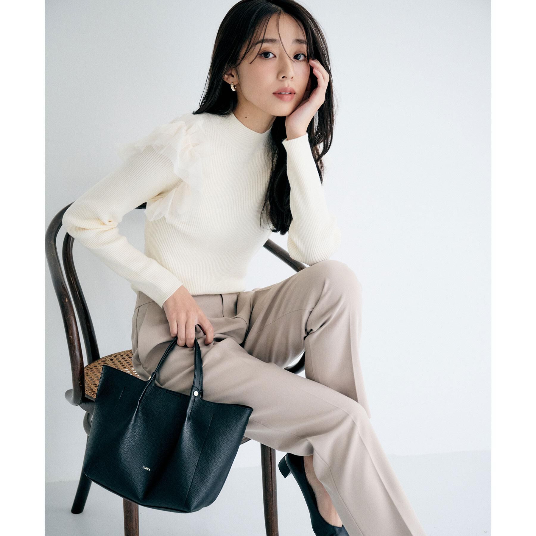 index「ショルダーチュールフリルハイネックニット【洗濯機OK/抗ピル】」|ニット・セーター|