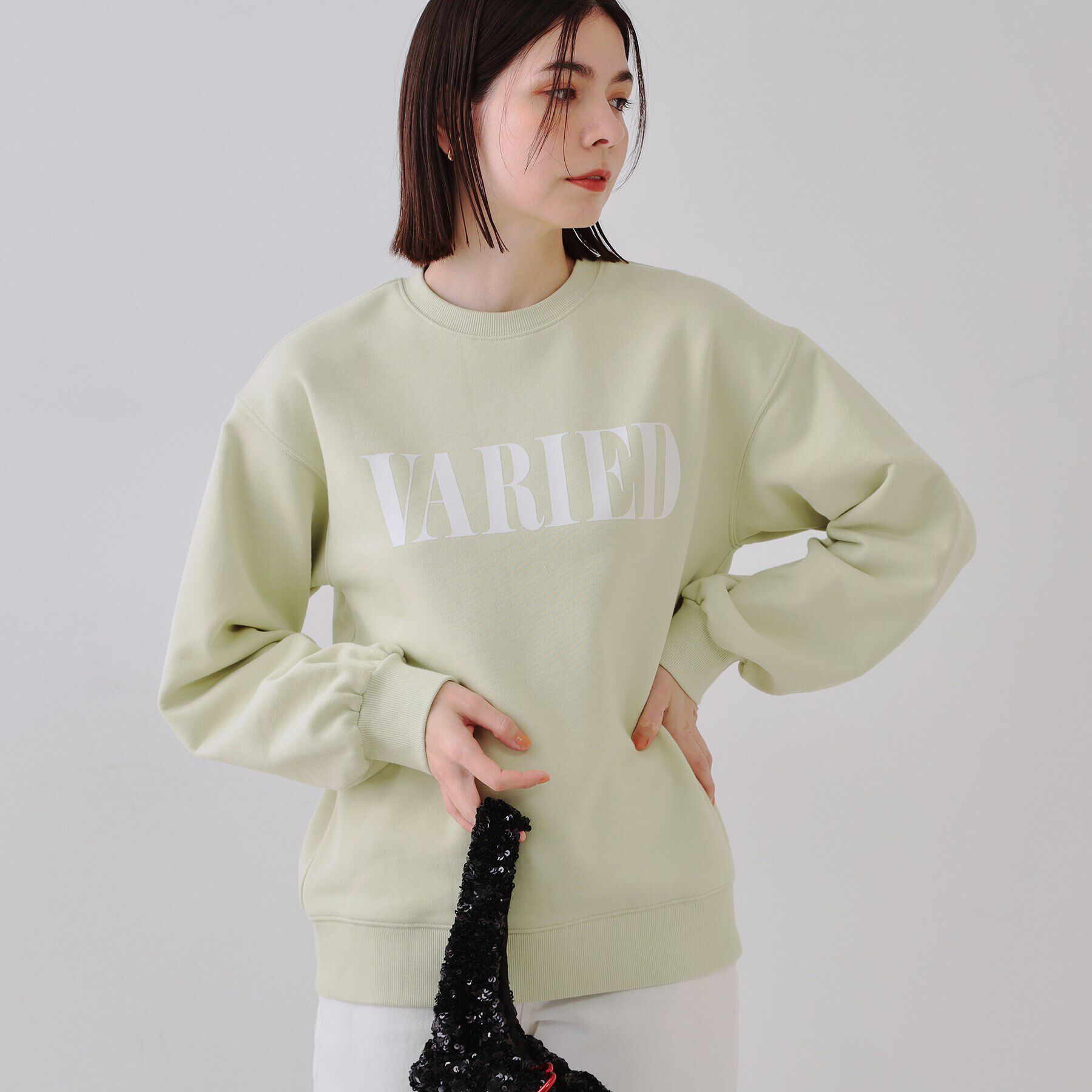 OPAQUE.CLIP「フロッキーロゴスウェット【洗濯機洗い可】」|Tシャツ・カットソー|ライトグリーン(02