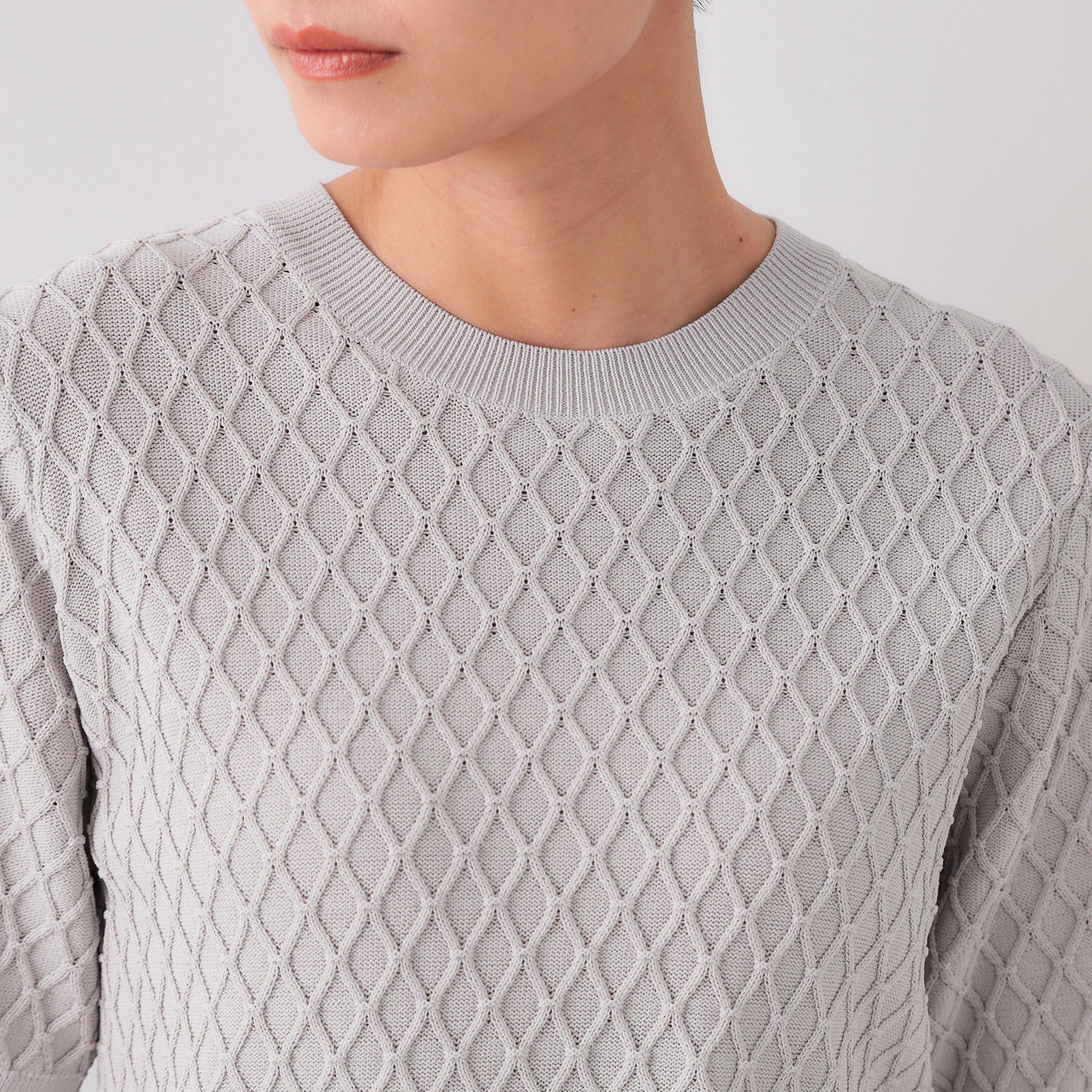 OPAQUE.CLIP「柄編みハーフスリーブニット【洗濯機洗い可】」|ニット・セーター|