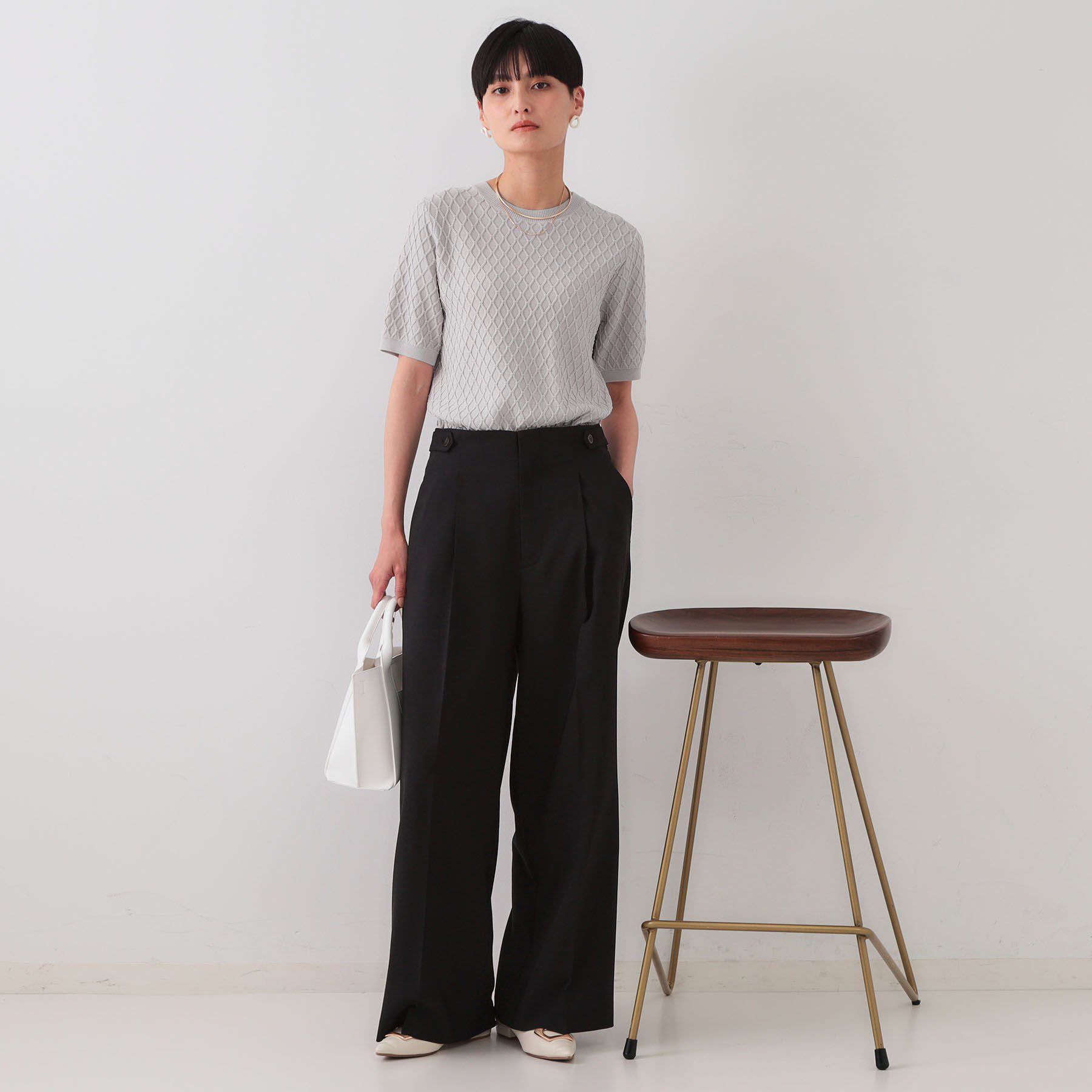 OPAQUE.CLIP「柄編みハーフスリーブニット【洗濯機洗い可】」|ニット・セーター|