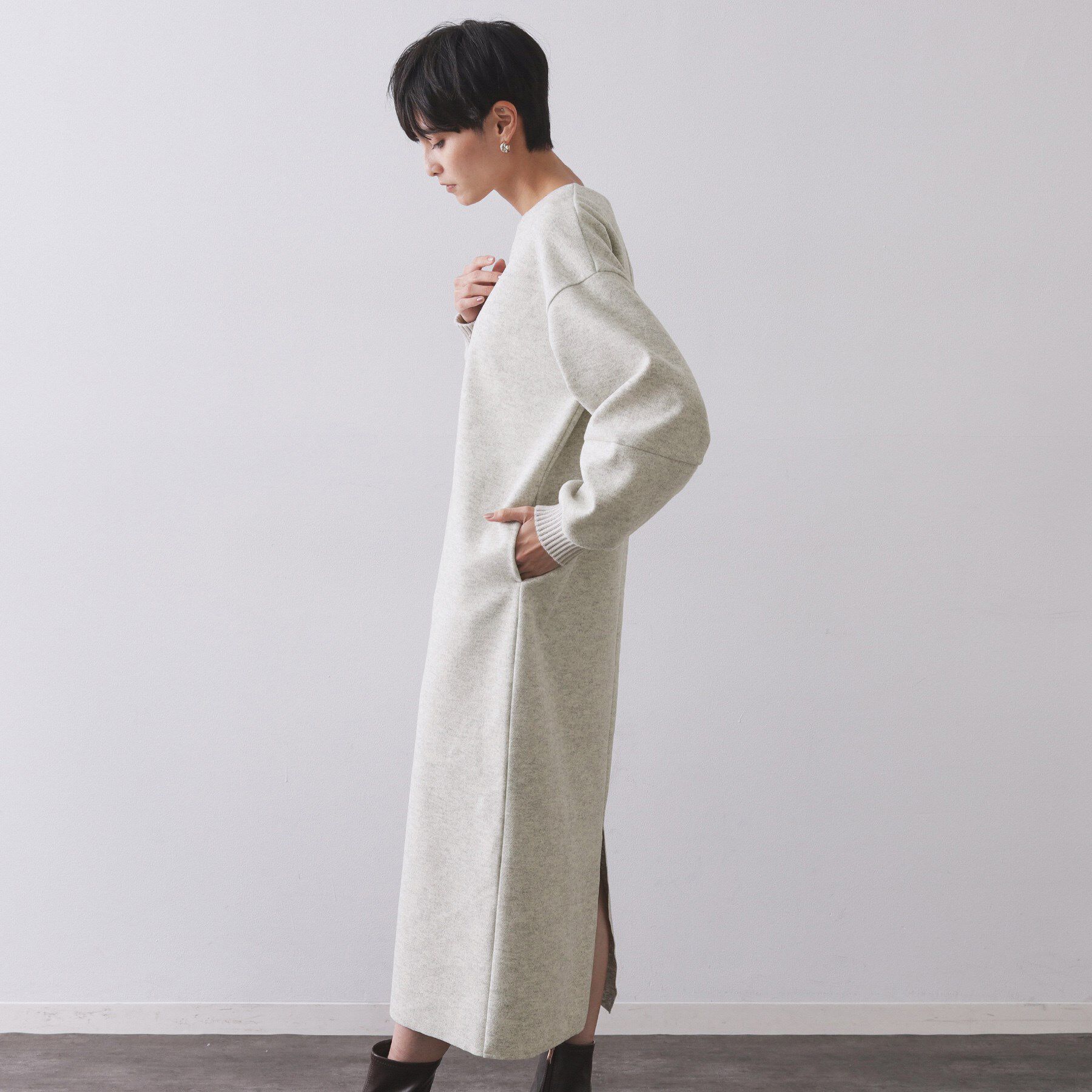 OPAQUE.CLIP「ストレッチメルトンキーネックワンピ【洗濯機OK】」|ワンピース|