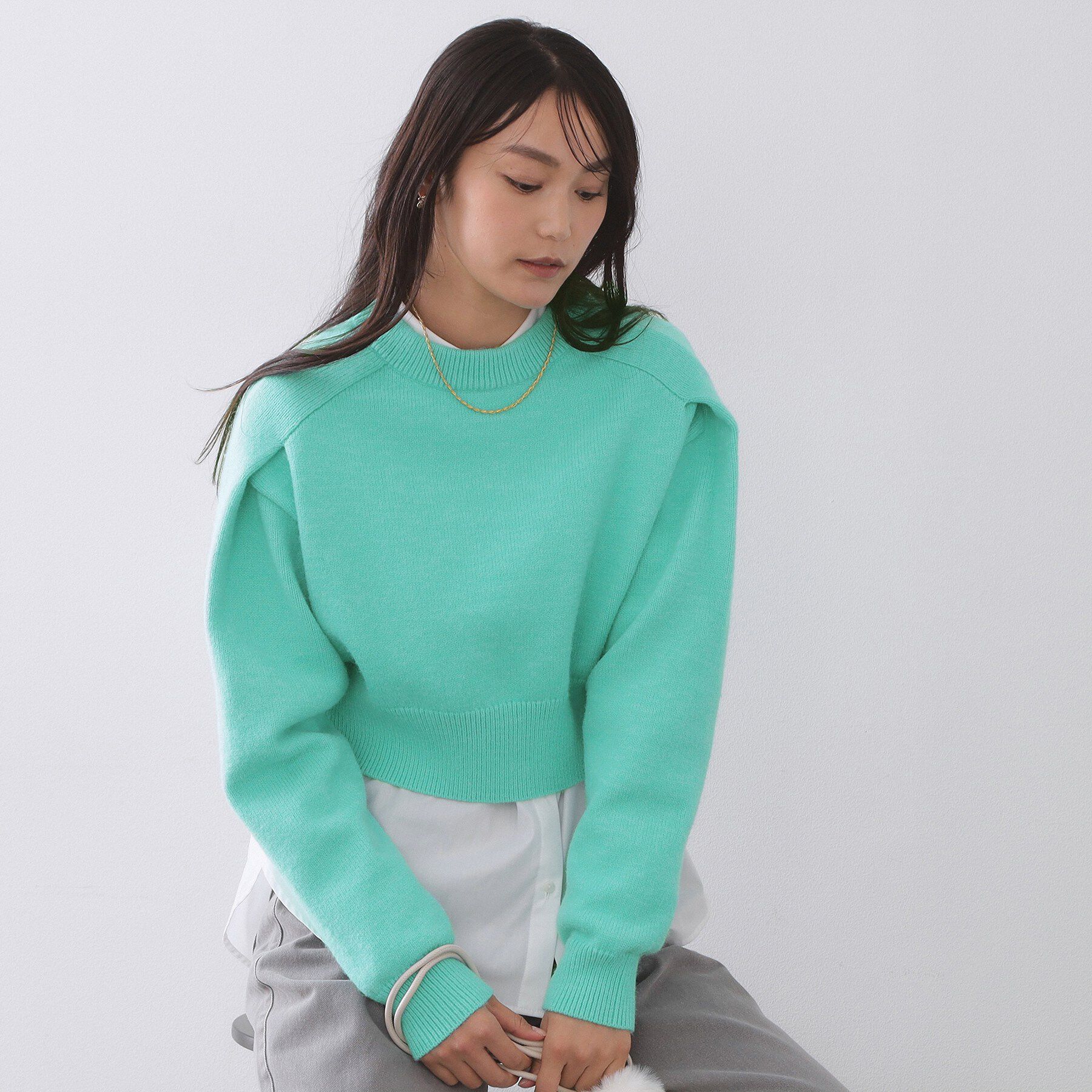 OPAQUE.CLIP「ショルダータックショートニット【洗濯機OK】」|ニット・セーター|