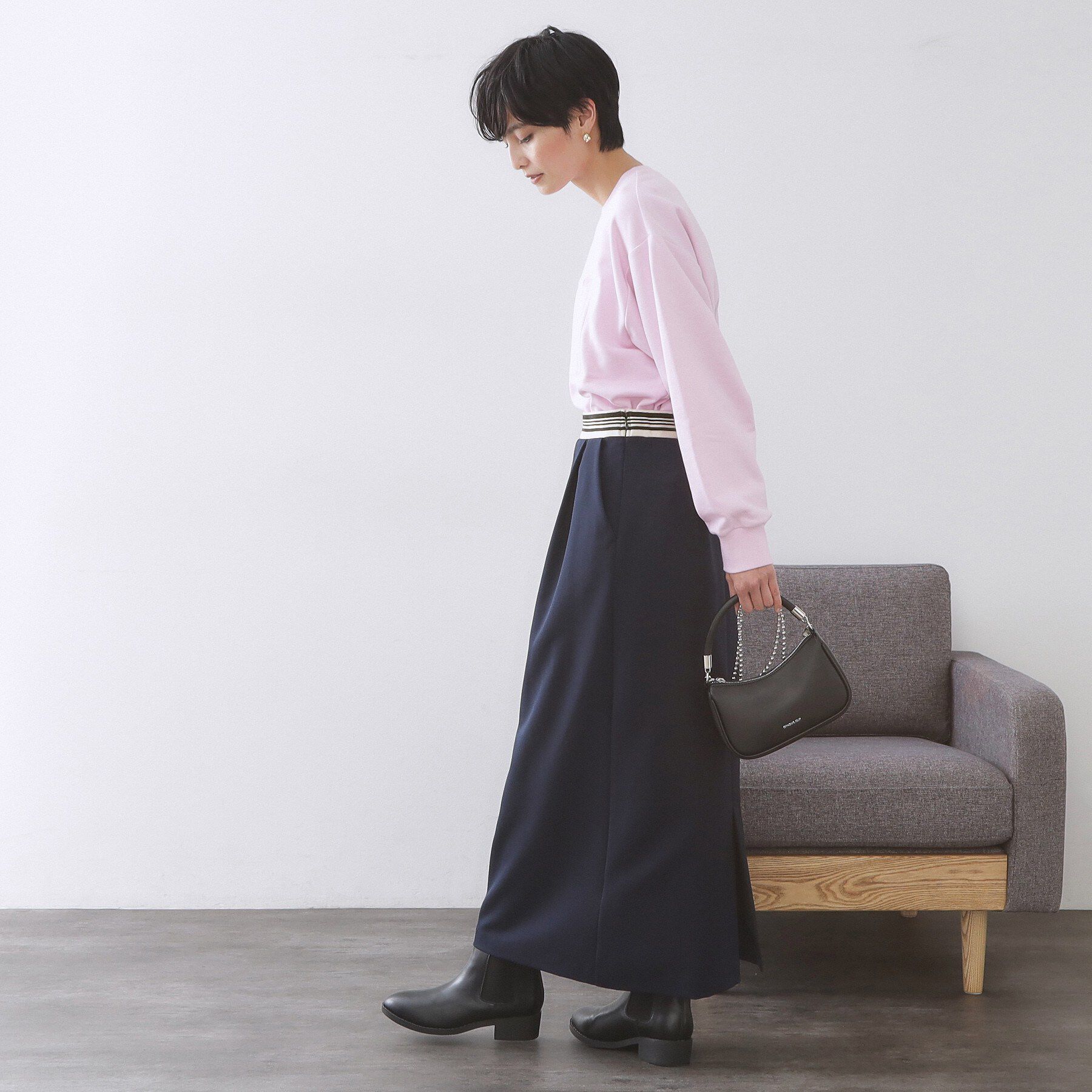 OPAQUE.CLIP「ボーダーリブ使いナロースカート【洗濯機OK】」|スカート|