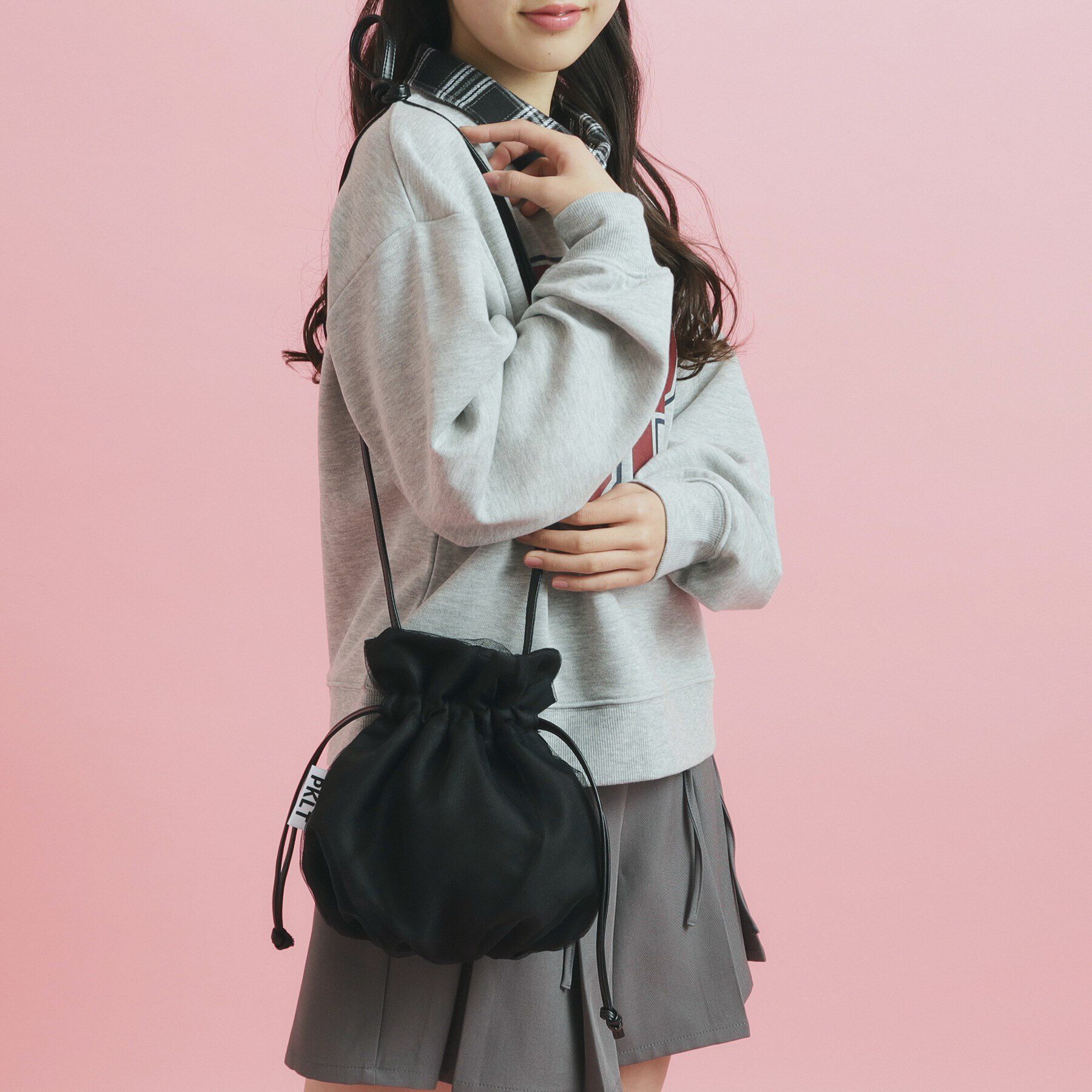 PINK-latte「チュールバッグ」|ハンドバッグ|ブラック(019)