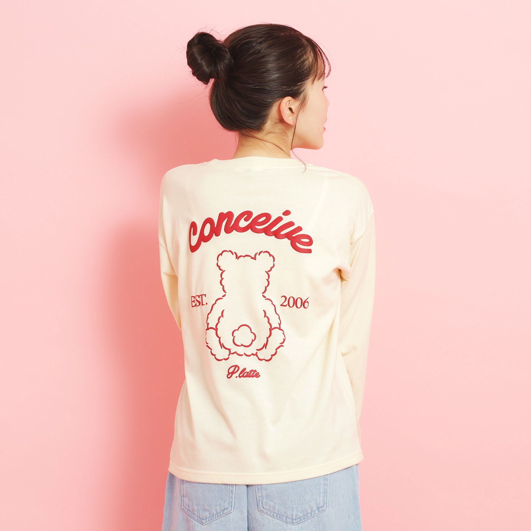 PINK-latte「【定番】クマちゃんロンT」|Tシャツ・カットソー|ライトベージュ(05