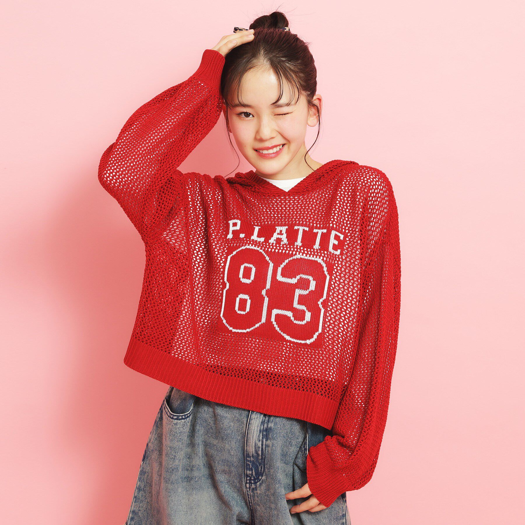 PINK-latte「【セットアイテム】ナンバリングメッシュ＋ロンT」|ニット・セーター|