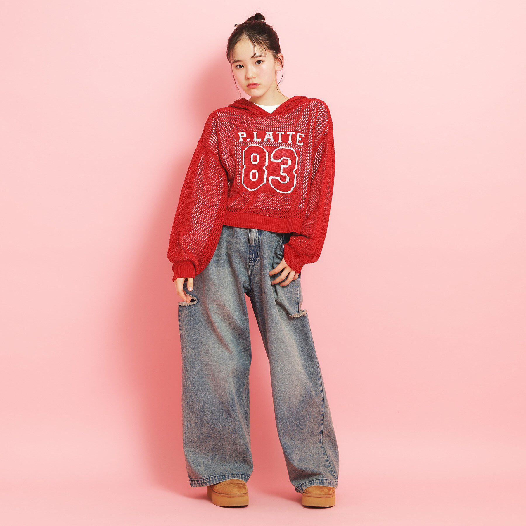 PINK-latte「【セットアイテム】ナンバリングメッシュ＋ロンT」|ニット・セーター|