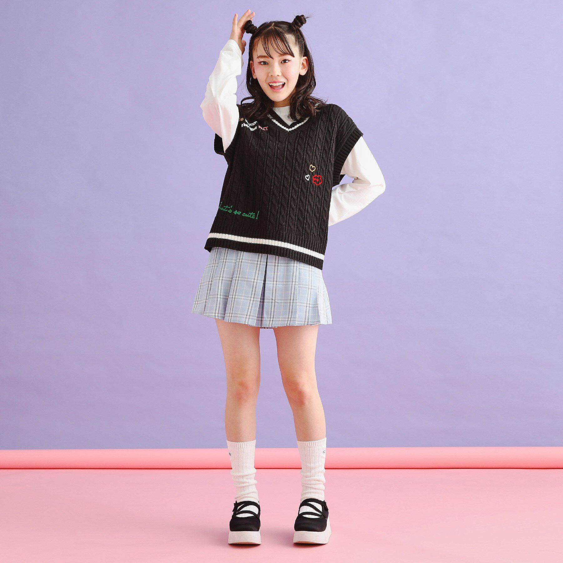 PINK-latte「【SETアイテム】手書き風ニットベスト＋ロンTセット」|その他|