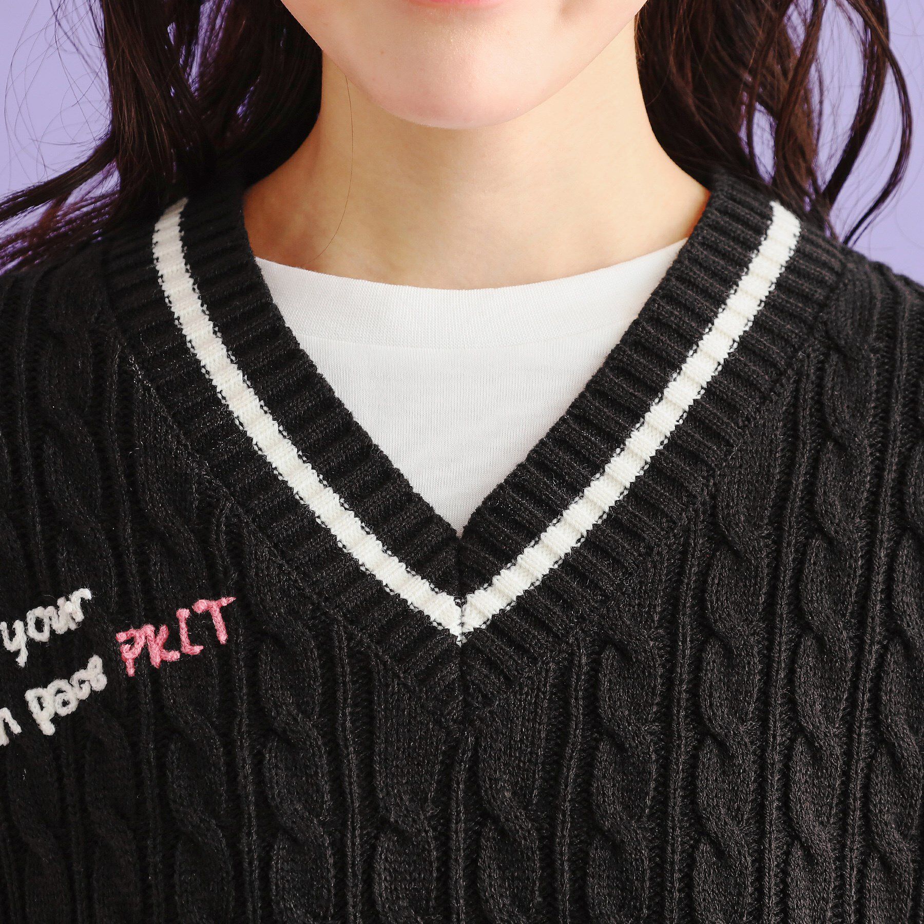 PINK-latte「【SETアイテム】手書き風ニットベスト＋ロンTセット」|その他|