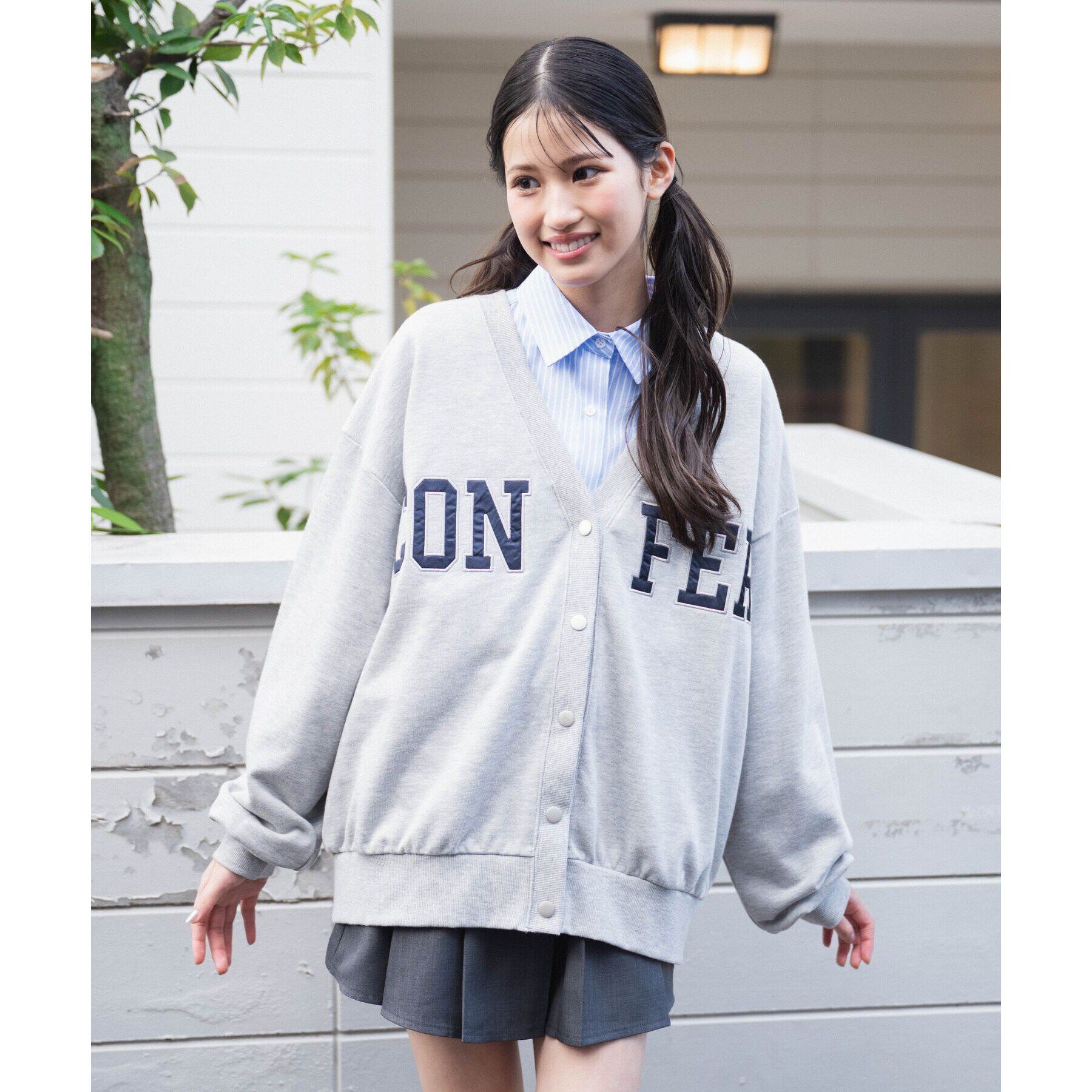 PINK-latte「裏毛配色ロゴカーディガン」|カーディガン|ライトグレー(011