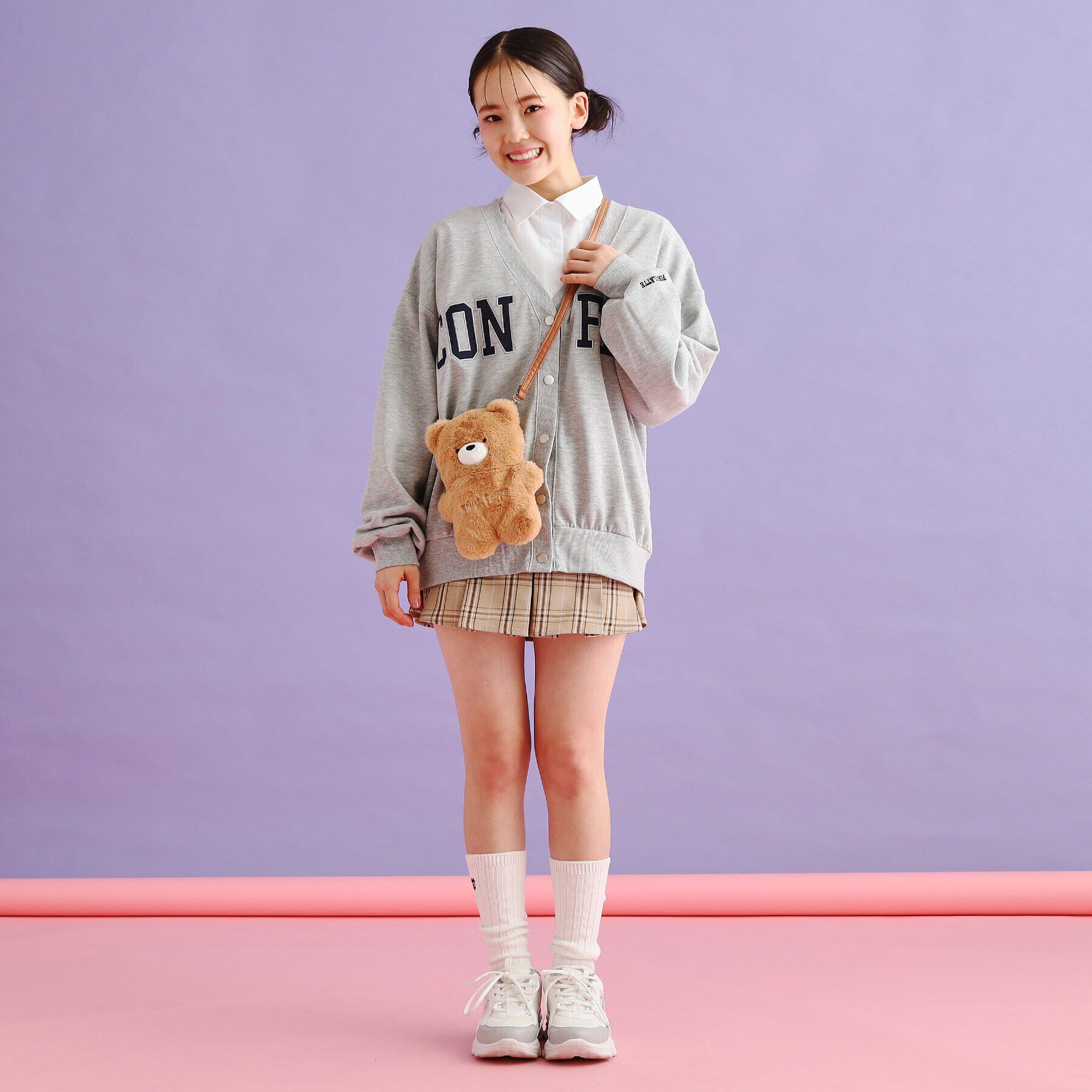 PINK-latte「裏毛配色ロゴカーディガン」|カーディガン|