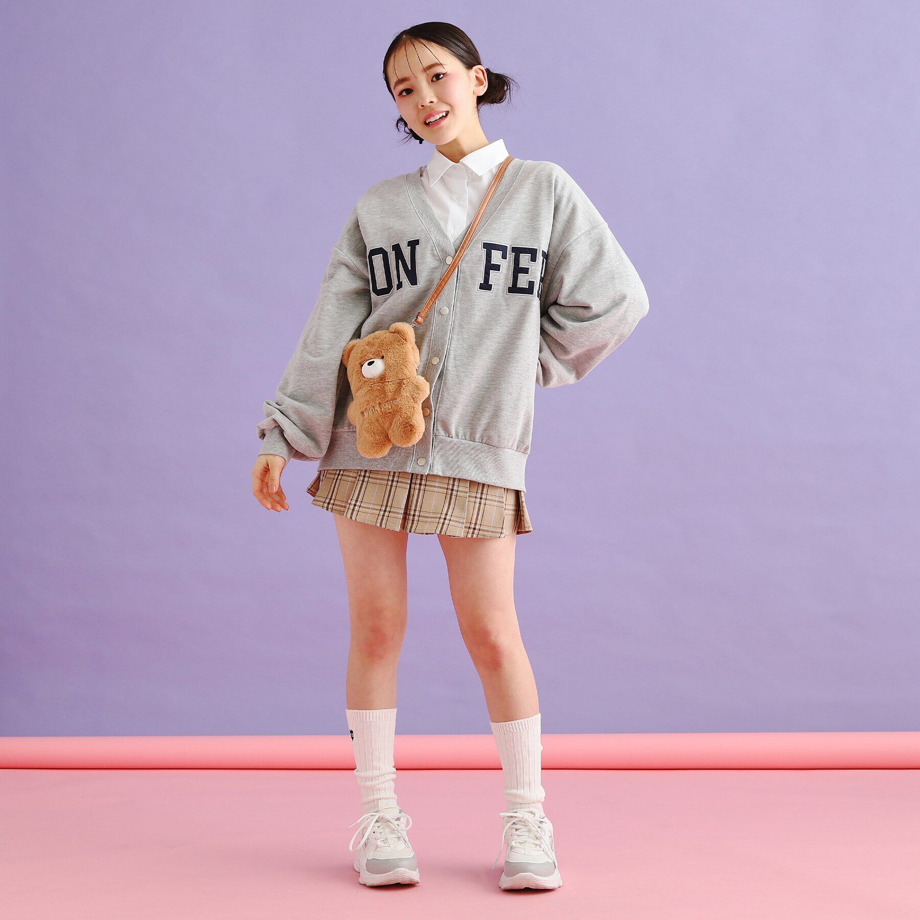 PINK-latte「裏毛配色ロゴカーディガン」|カーディガン|