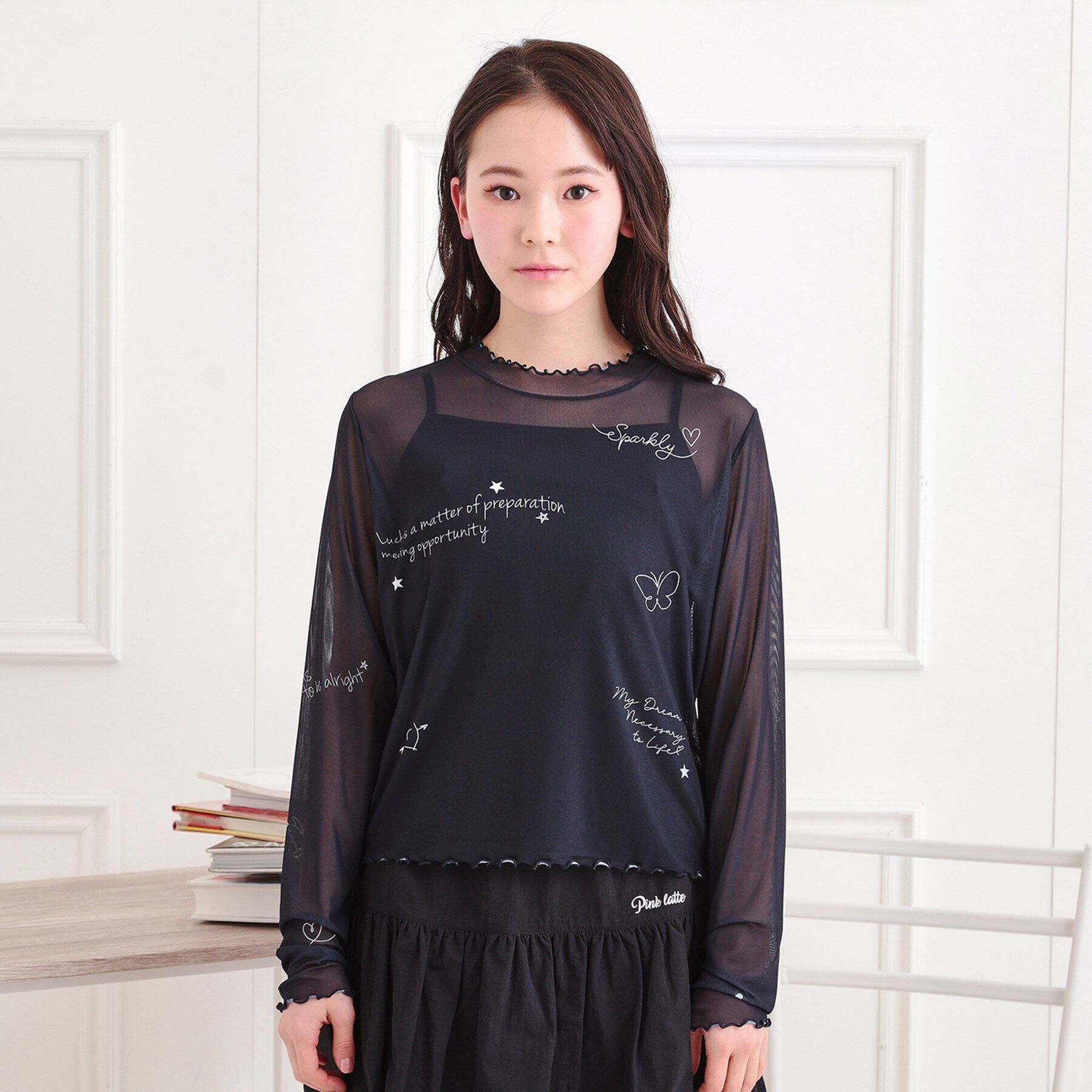 PINK-latte「【セットアイテム】プリントシアープルオーバー＋キャミ」|Tシャツ・カットソー|