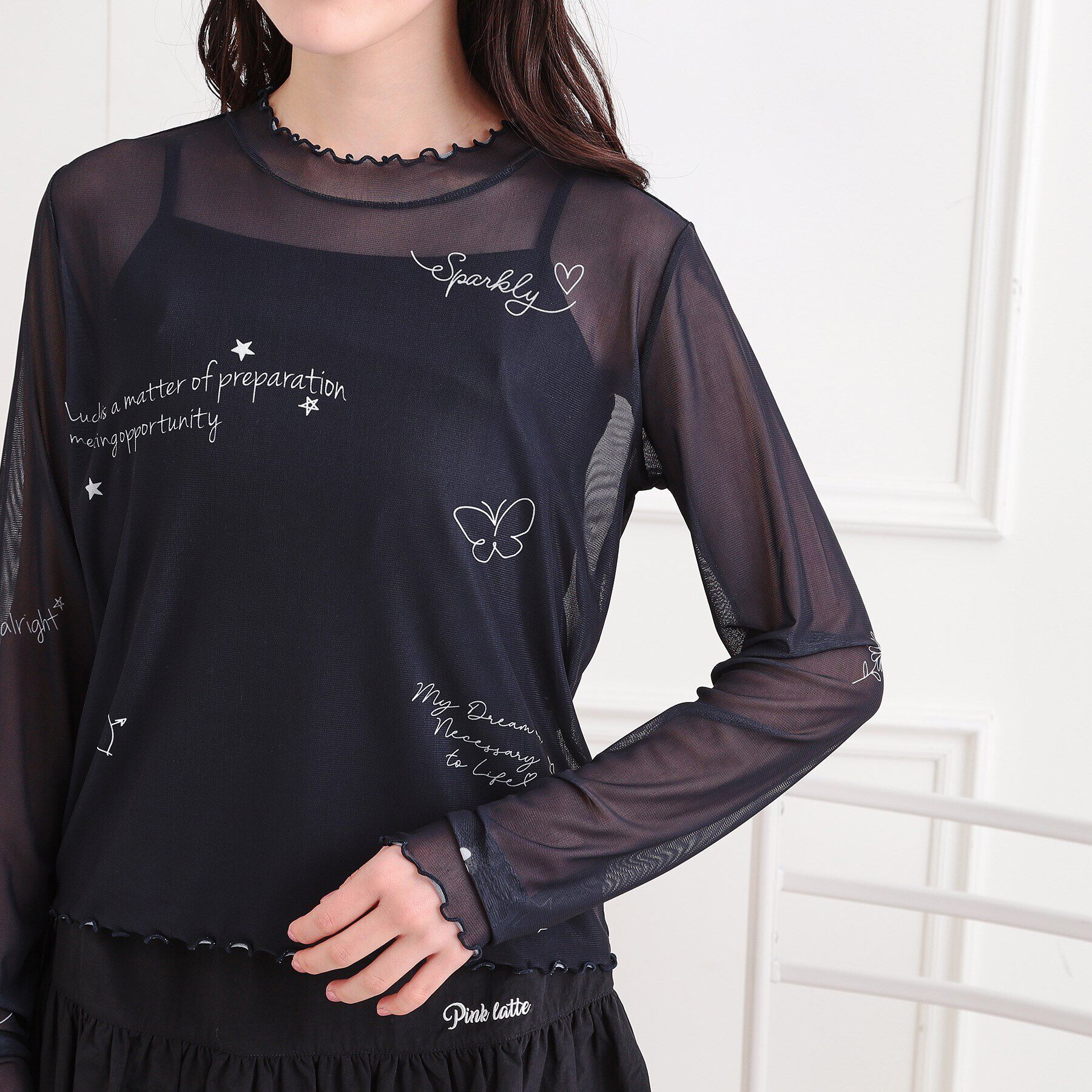 PINK-latte「【セットアイテム】プリントシアープルオーバー＋キャミ」|Tシャツ・カットソー|