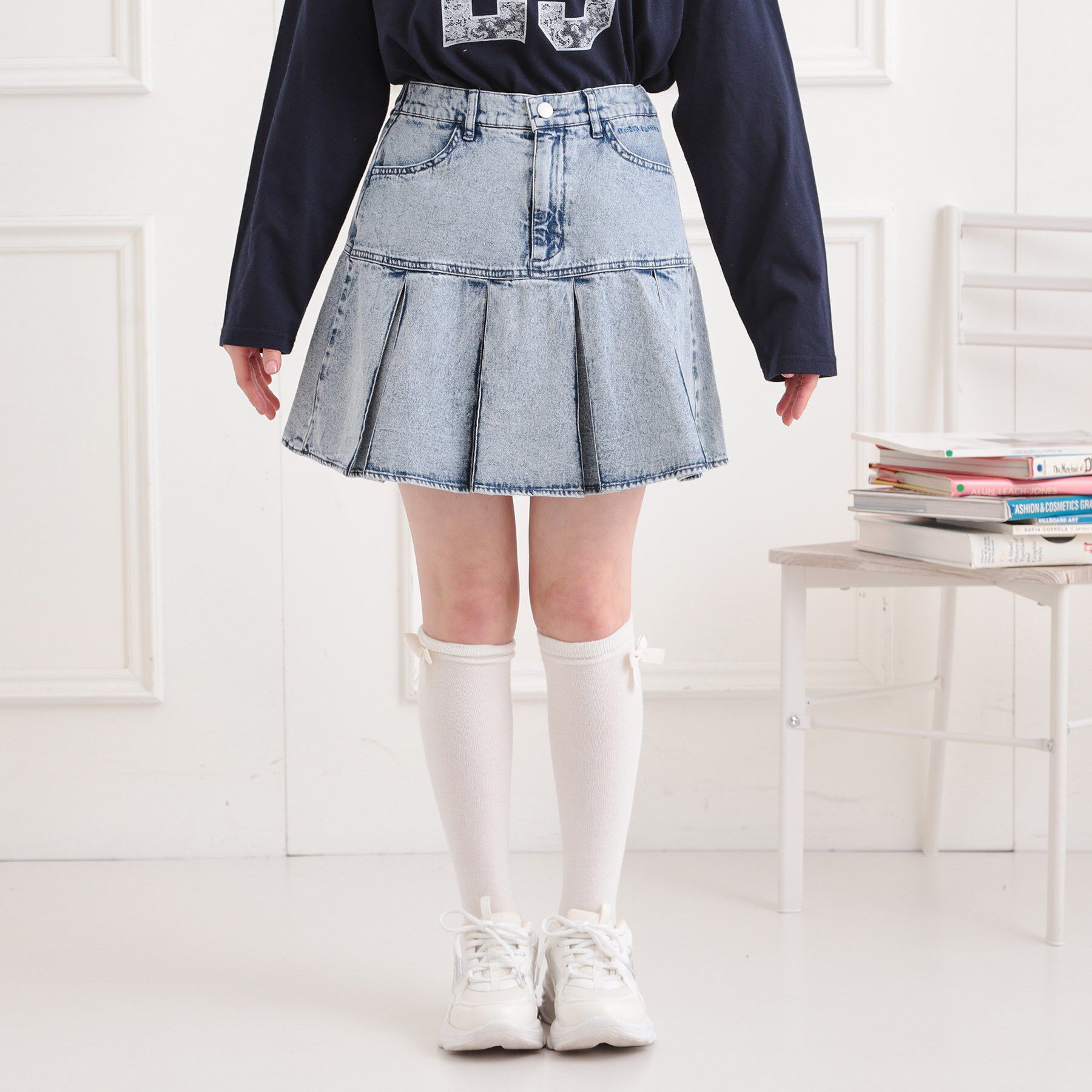 PINK-latte「デニム裾プリーツスカート」|スカート|