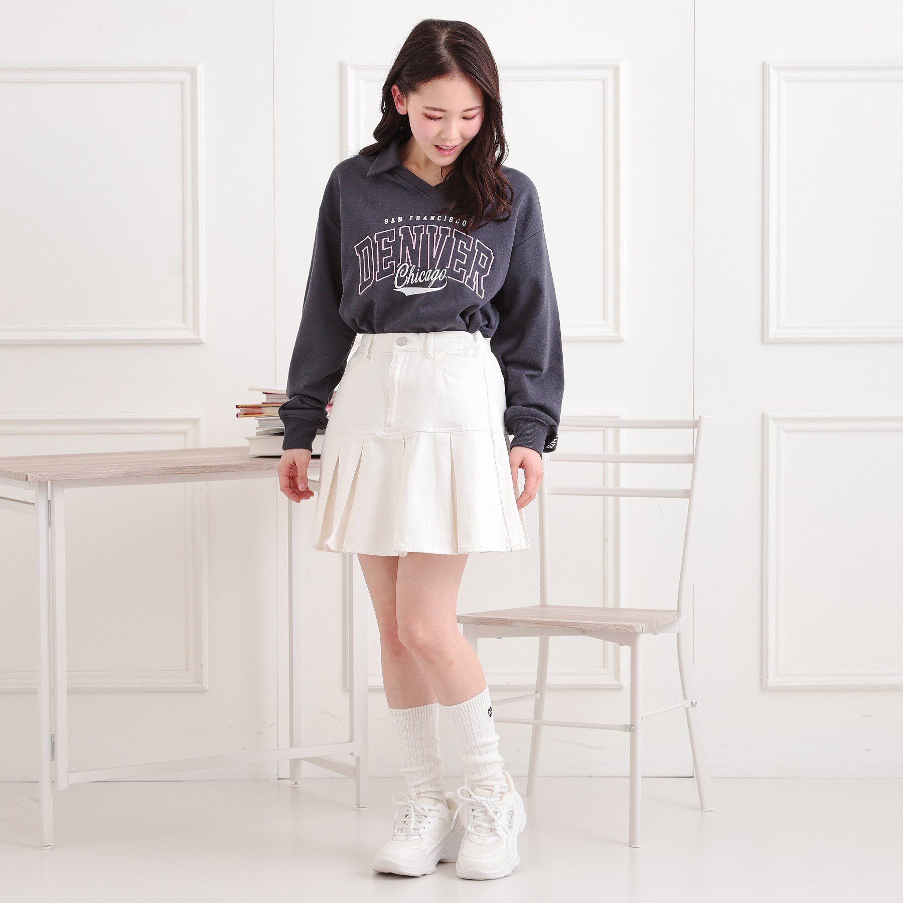 PINK-latte「デニム裾プリーツスカート」|スカート|