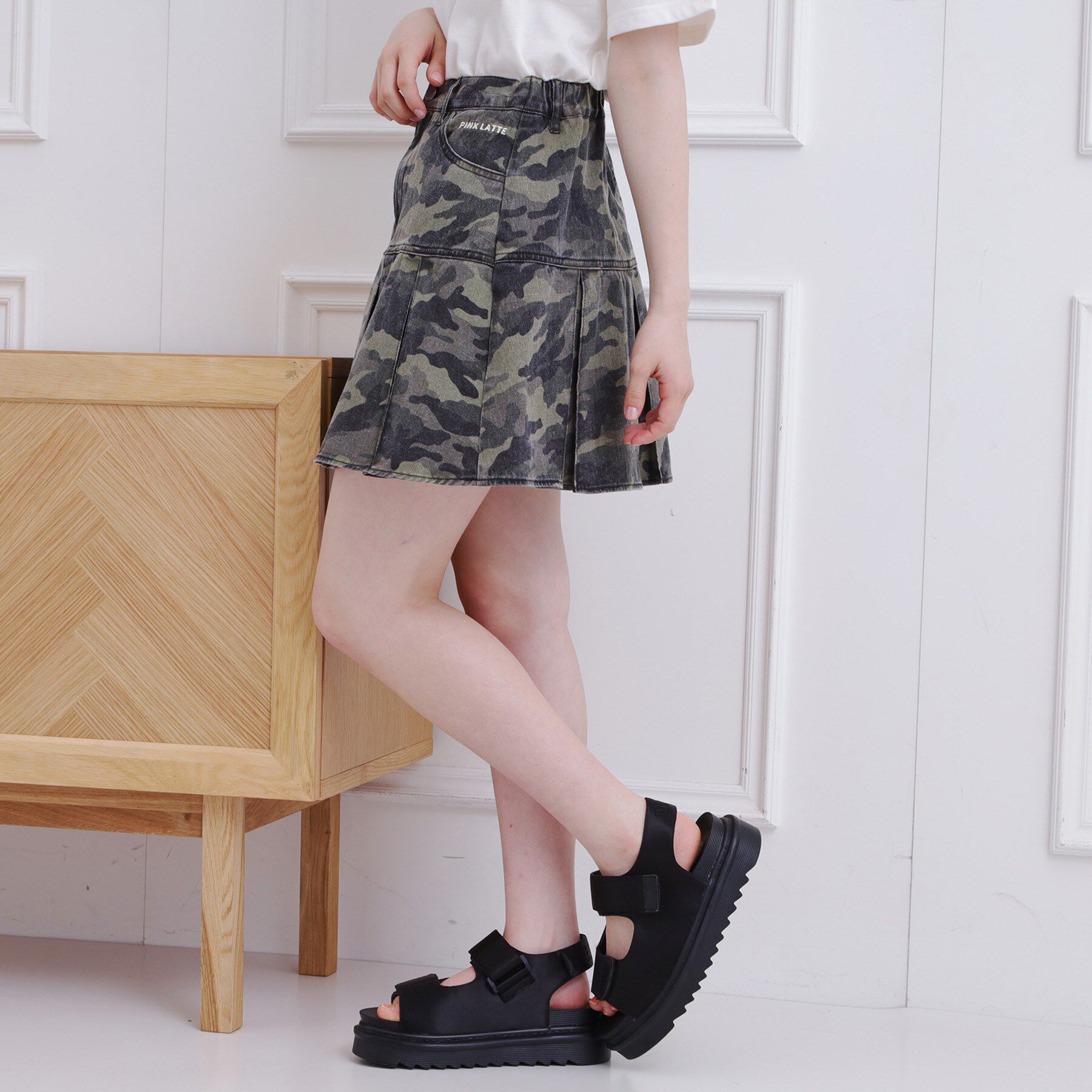 PINK-latte「デニム裾プリーツスカート」|スカート|