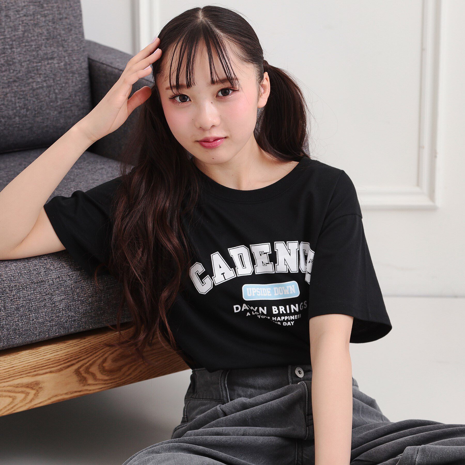 PINK-latte「カレッジプリントTシャツ」|Tシャツ・カットソー|ブラック(019)